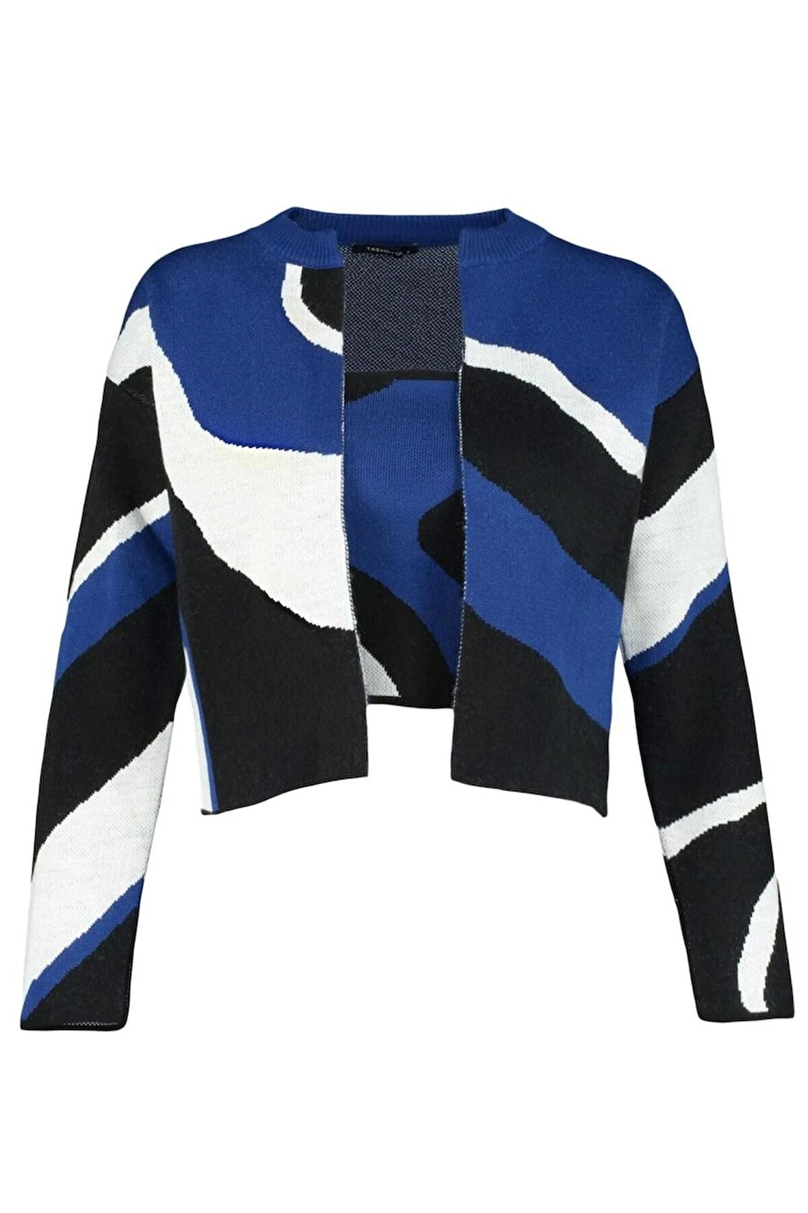 Kadın Moda Şık Regular Bisiklet Yaka Regular Desenli Bluz-Hırka Triko Hırka