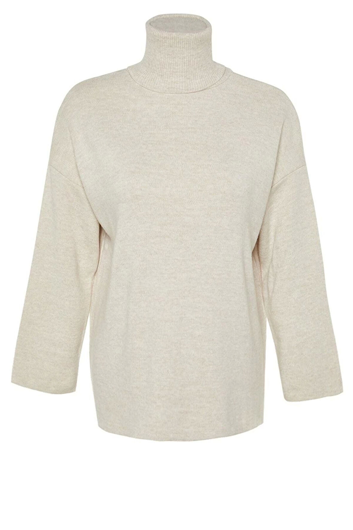 Kadın Moda Şık Regular Balıkçı Yaka Uzun Kol Düz Geniş Kalıp Basic Triko Kazak