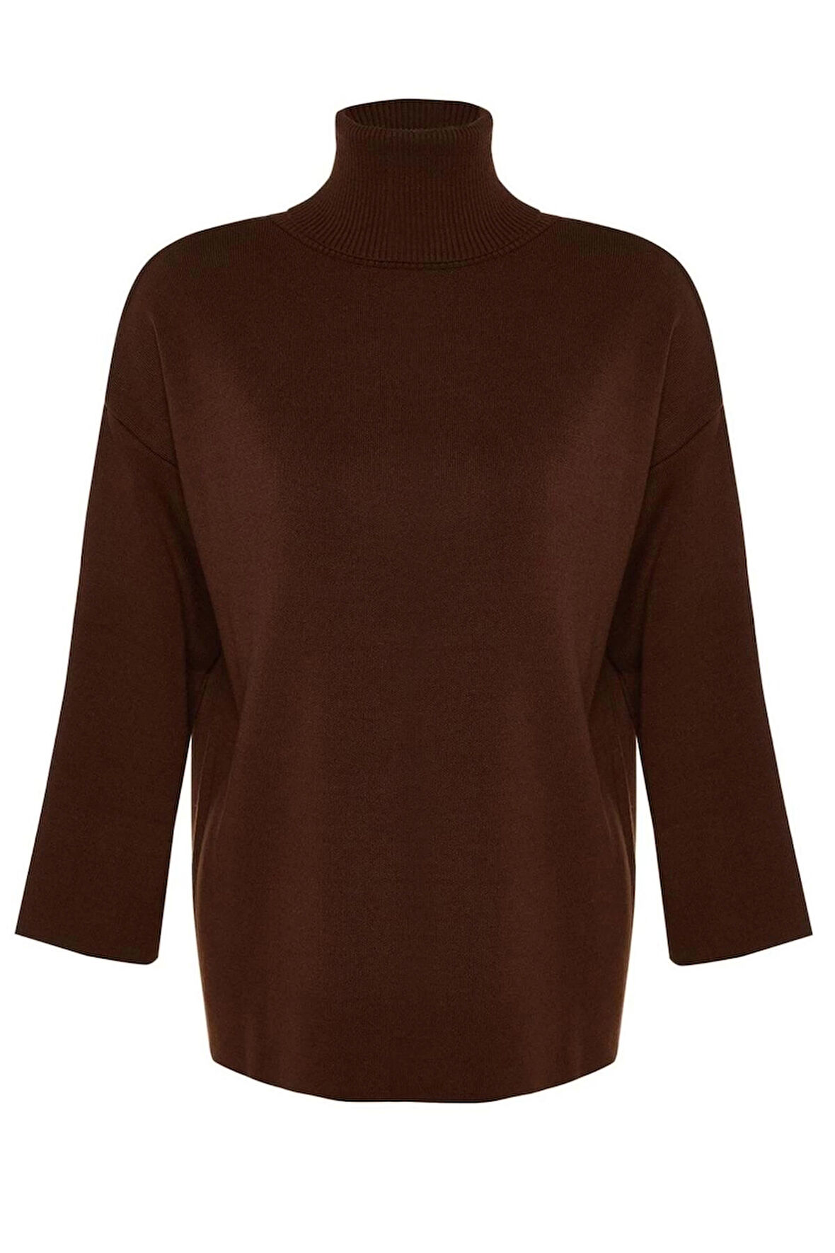 Kadın Moda Şık Regular Balıkçı Yaka Uzun Kol Düz Geniş Kalıp Basic Triko Kazak