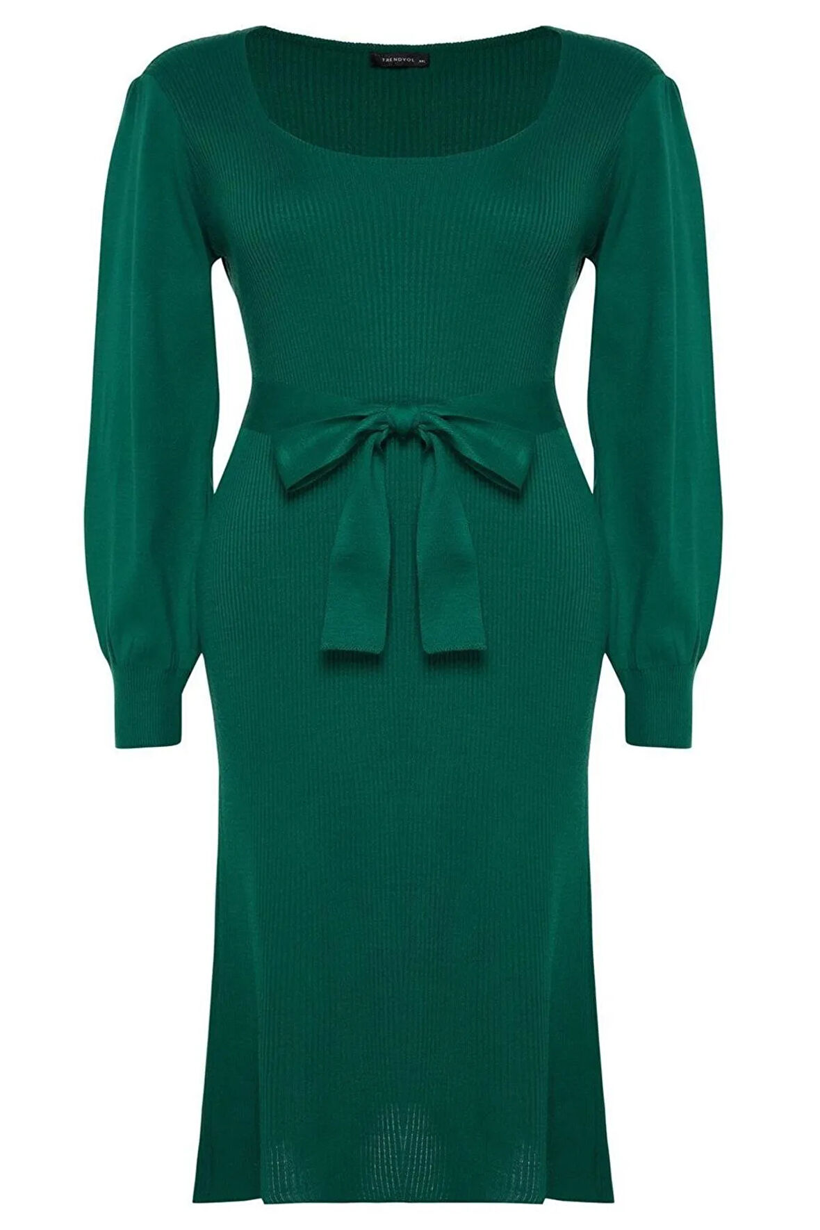 Yeni Fit Casual Günlük Fitilli Triko Kare Yaka Uzun Kol Bodycone Midi Boy Büyük Beden Elbise