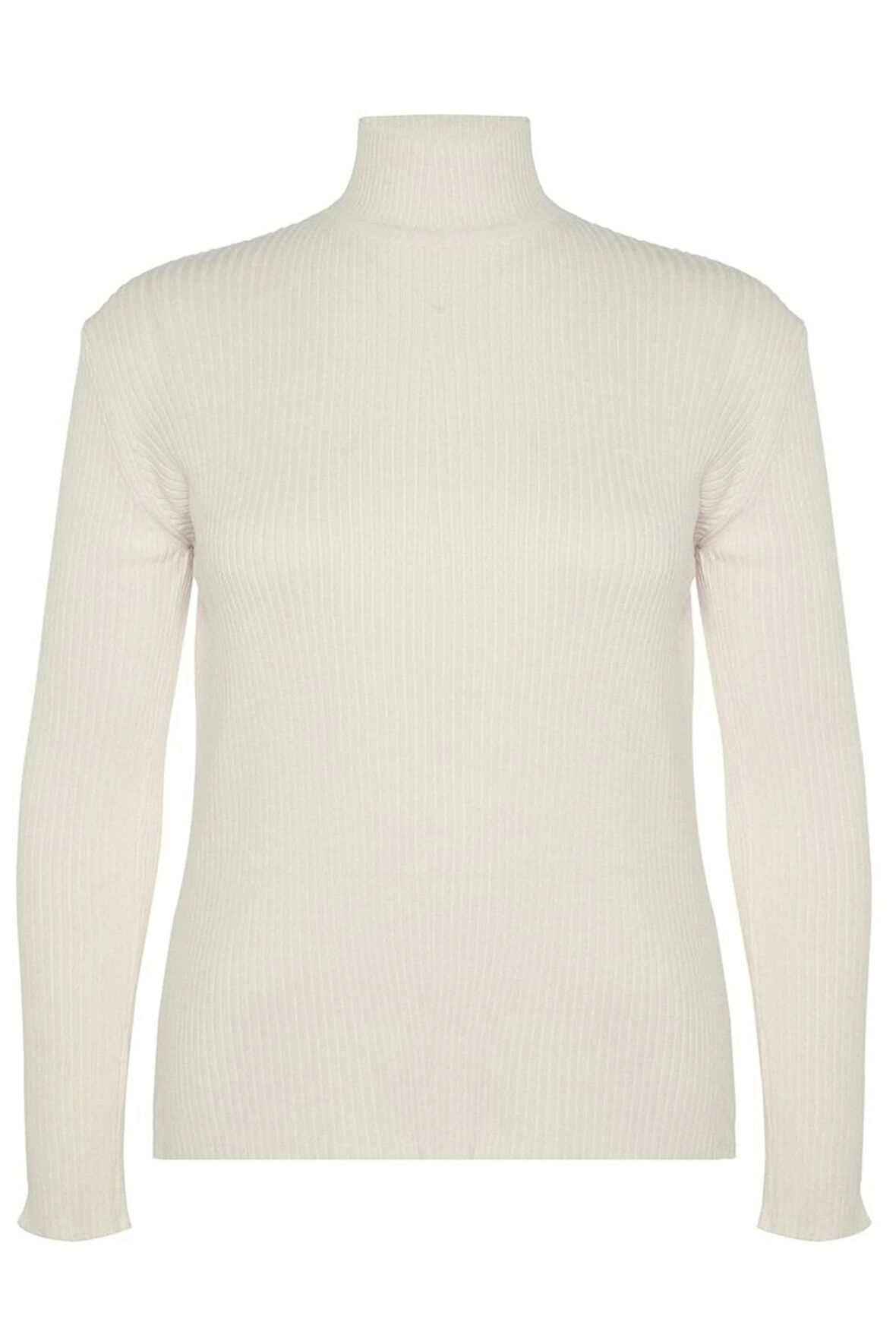 Kadın Büyük Beden Moda Şık Regular Yarım Balıkçı Yaka Uzun Kol Düz İnce Triko Kazak