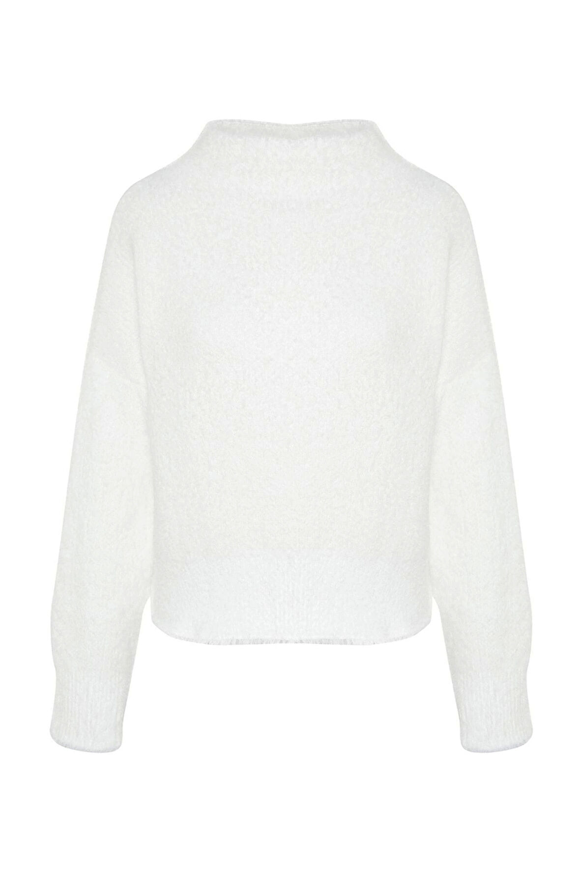 Kadın Moda Şık Dik Yaka Standart Kol Regular Tüylü Sakal İplikli Triko Kazak