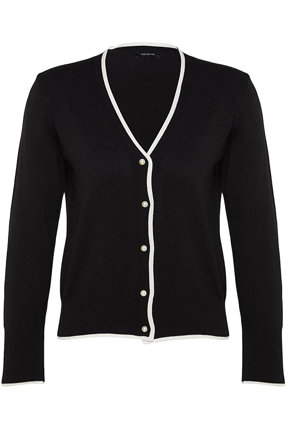 Kadın Moda Şık Regular V Yaka Slim Premium İplik Kontrast Renkli Triko Hırka