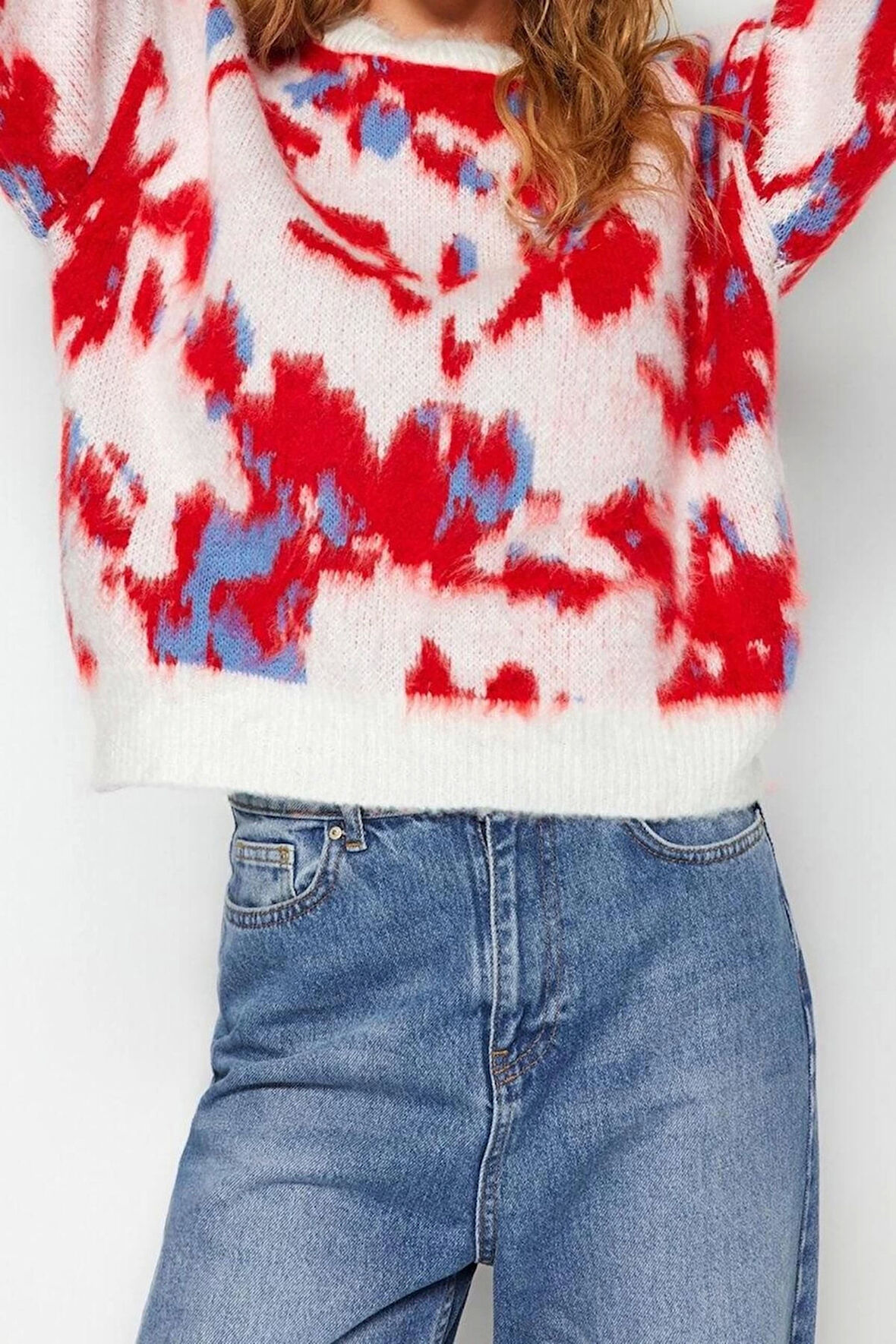 Kadın Moda Şık Bisiklet Yaka Düşük Kol Regular Yumuşak Dokulu Triko Kazak