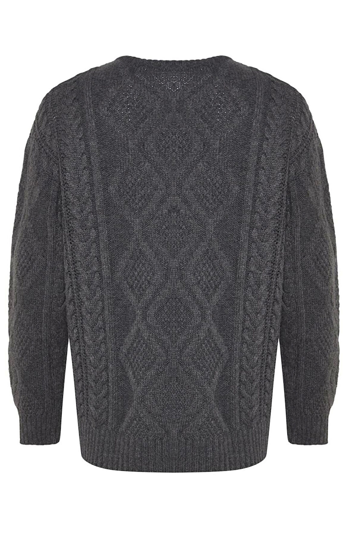 Erkek Moda Şık Regular Bisiklet Yaka Uzun Kol Saç Örgü Oversize Triko Kazak