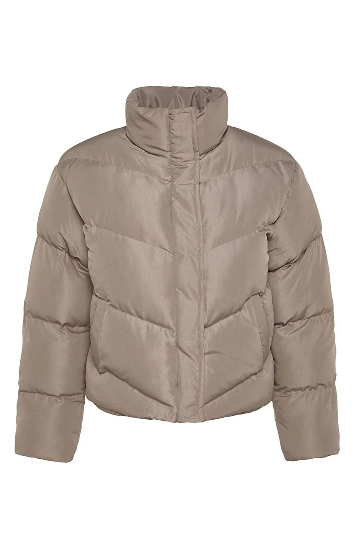 Kadın Moda Şık Regular Dik Yaka Standart Düz Astarlı Regular Su İtici Şişme Mont