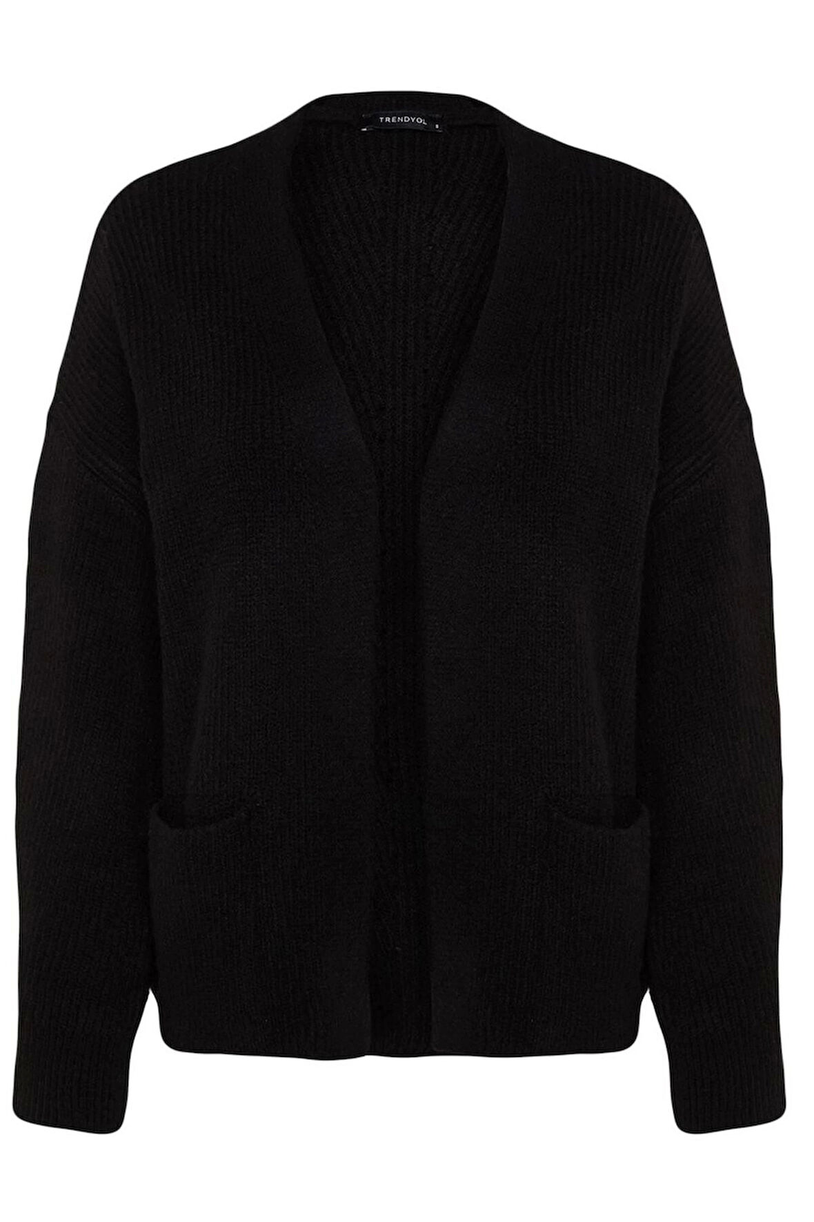 Kadın Moda Şık Regular V Yaka Oversize Süper Geniş Kalıp Yumuşak Dokulu Cep Detaylı Triko Hırka