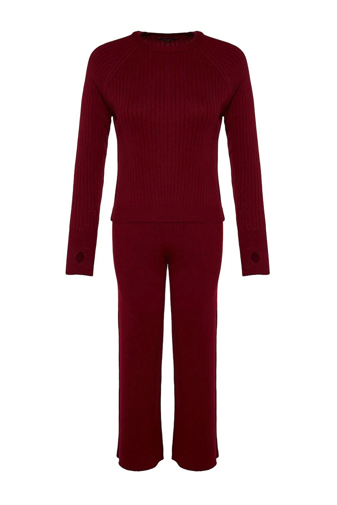 Kadın Moda Şık Regular Boy Uzun Kollu Basic Parmak Detaylı Triko Alt-Üst Takım