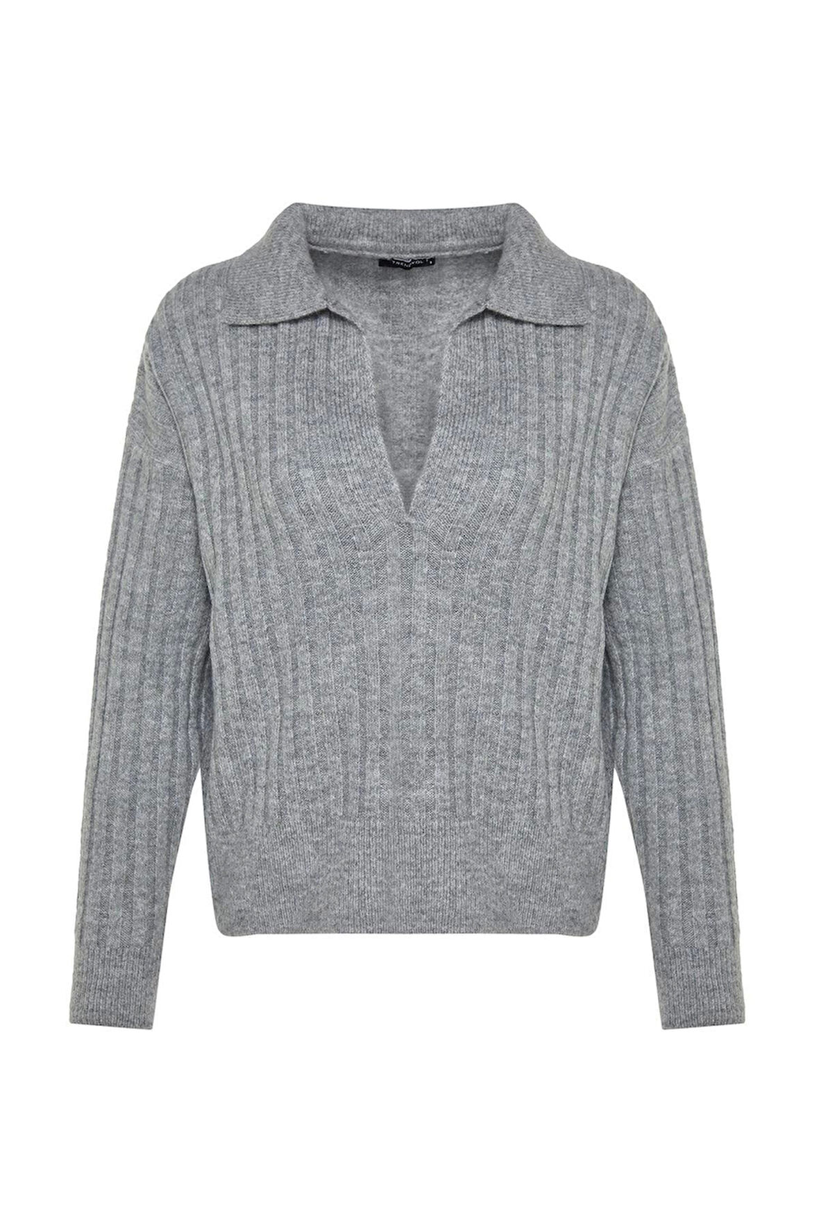 Kadın Moda Şık Polo Yaka Standart Kol Regular Yumuşak Dokulu Triko Kazak