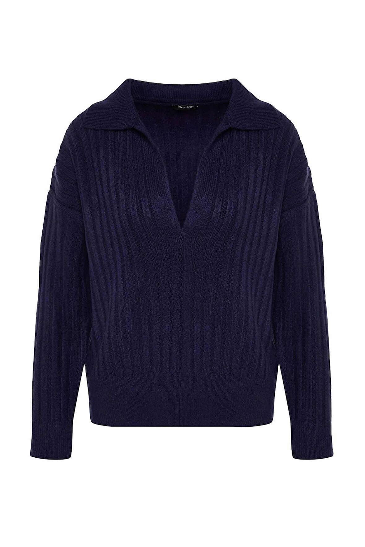 Kadın Moda Şık Polo Yaka Standart Kol Regular Yumuşak Dokulu Triko Kazak