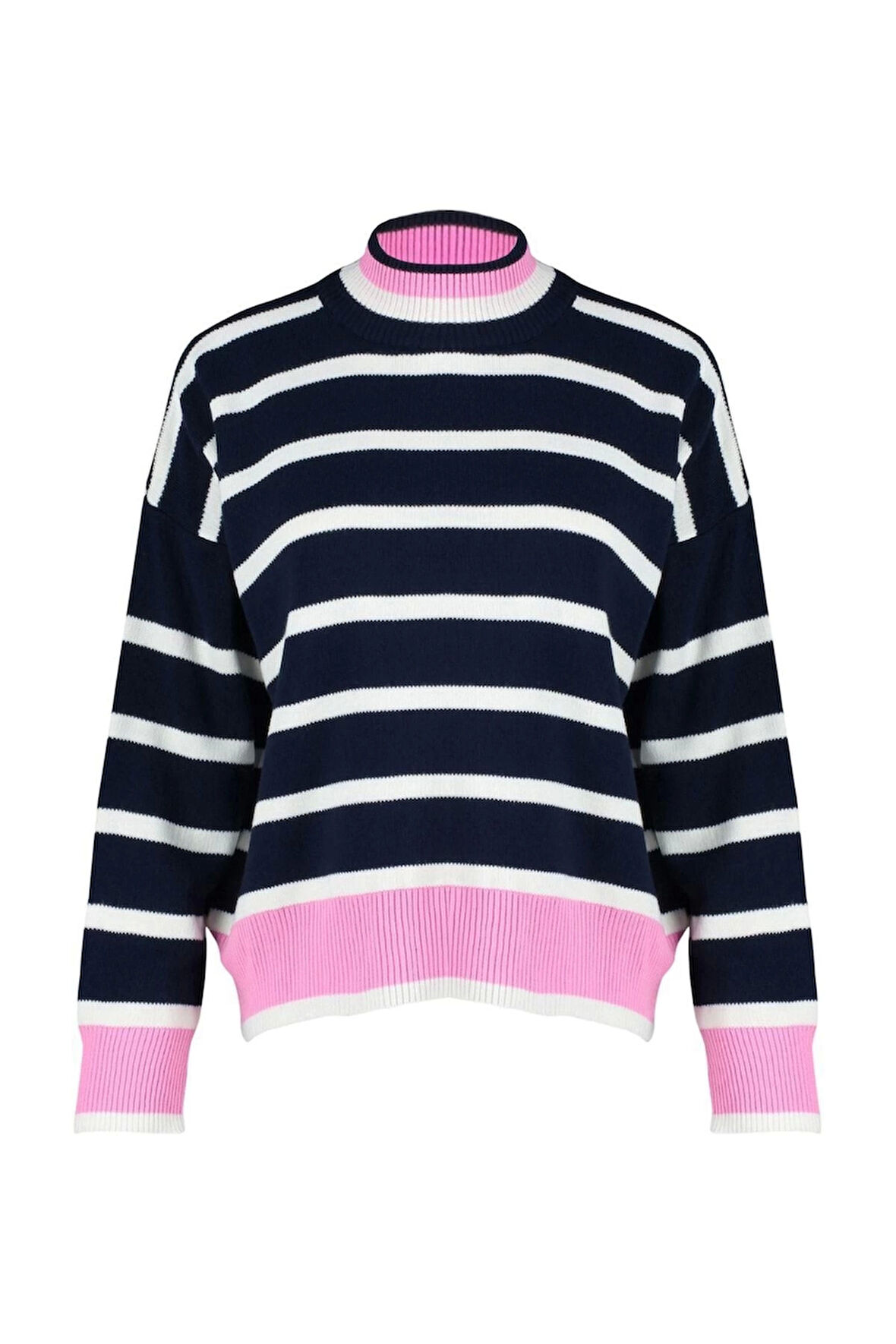 Kadın Moda Şık Dik Yaka Standart Kol Regular Süper Geniş Kalıp Triko Kazak