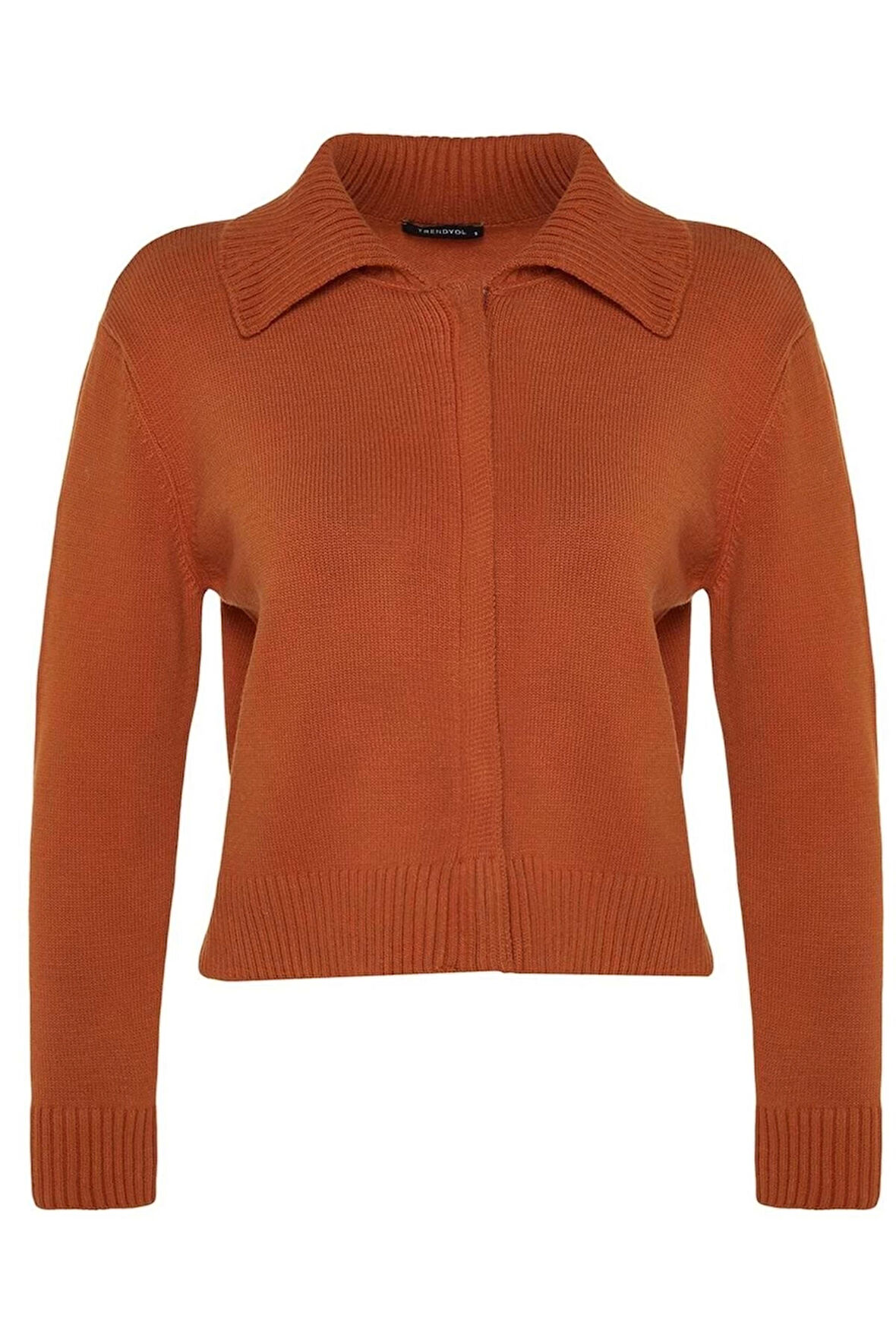 Kadın Moda Şık Regular Polo Yaka Regular Yumuşak Dokulu Fermuarlı Devrik Yaka Triko Hırka