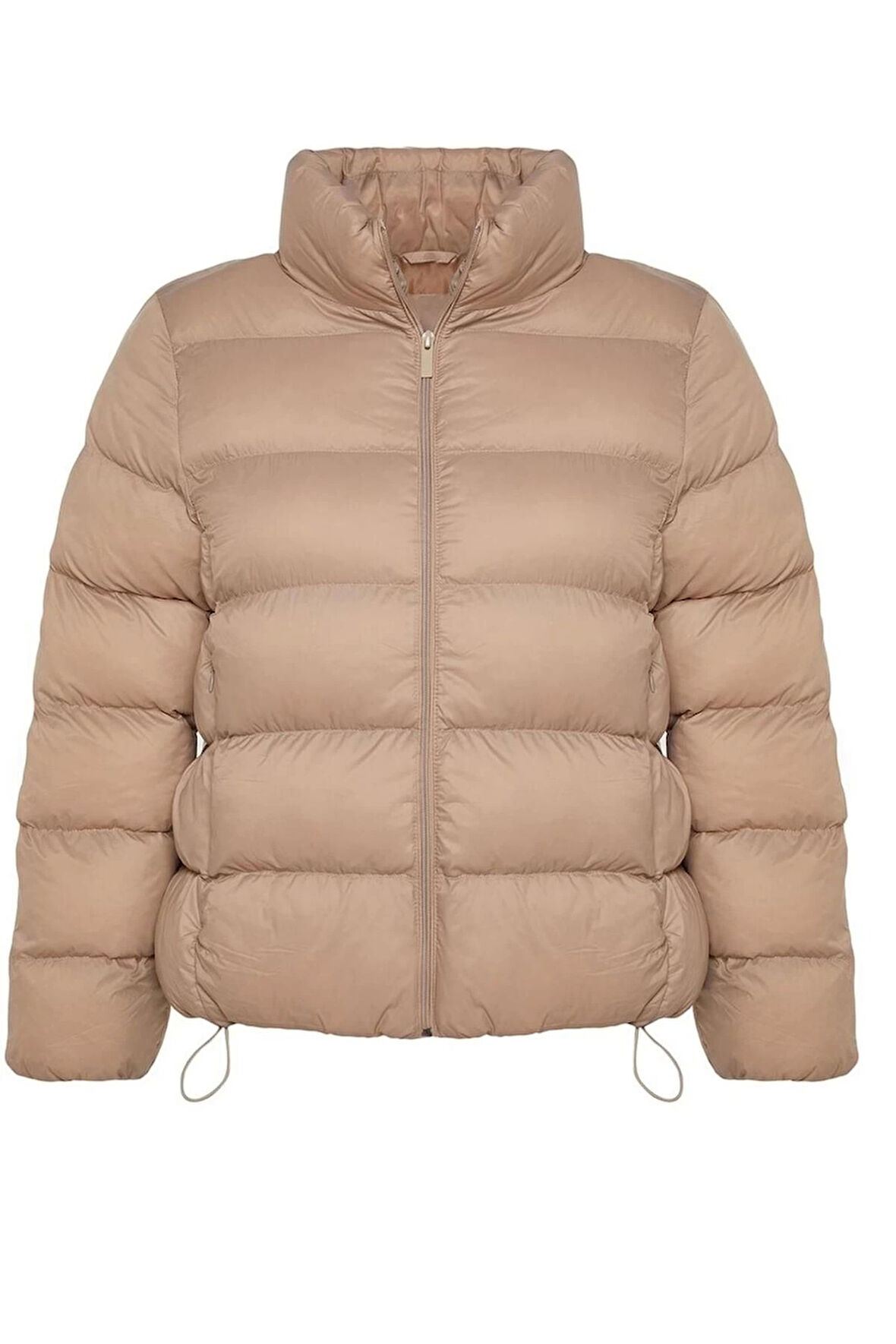 Kadın Moda Şık Regular Dik Yaka Standart Düz Astarlı Regular Çantalı Su İtici Şişme Mont
