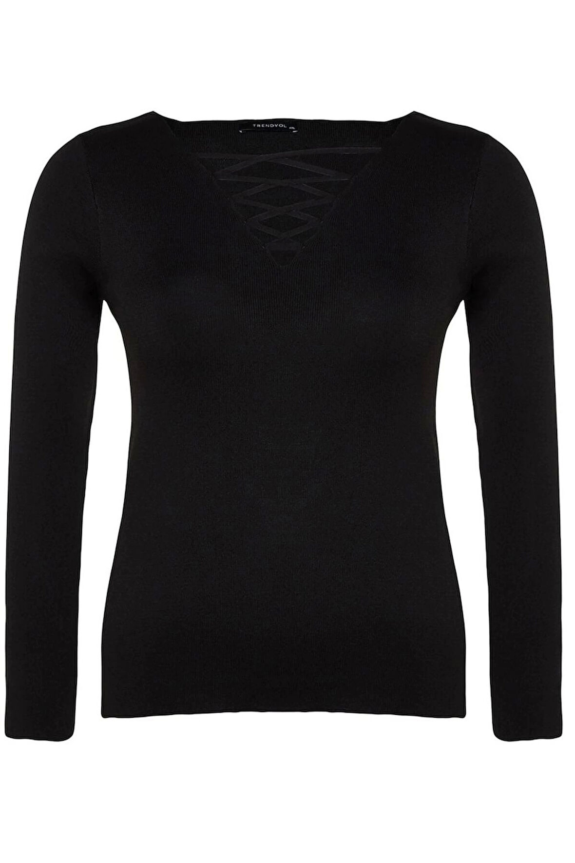 Kadın Büyük Beden Moda Şık Regular V Yaka Uzun Kol Düz Bordo Çapraz Britli Triko Kazak