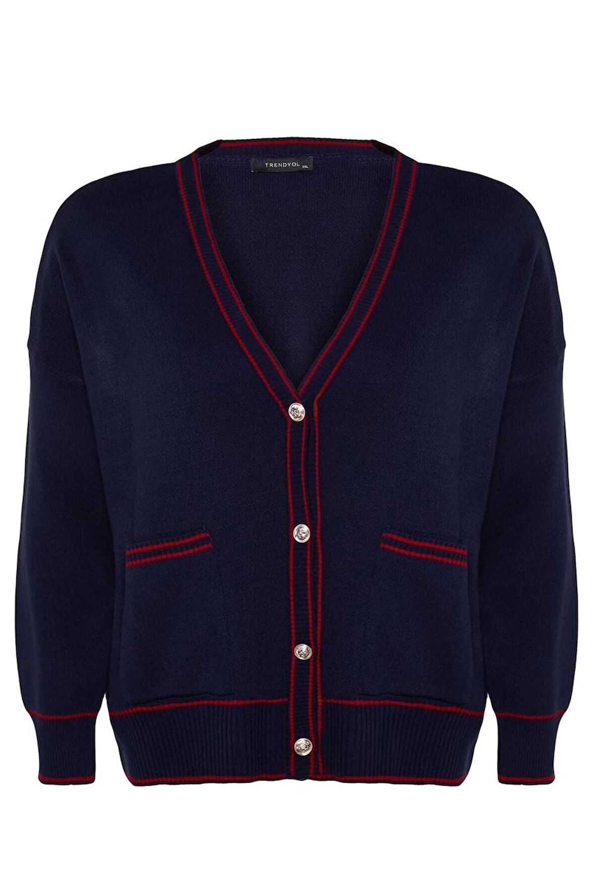 Kadın Büyük Beden Moda Şık Regular V Yaka Uzun Kol Çizgili Çizgi Detaylı Triko Hırka