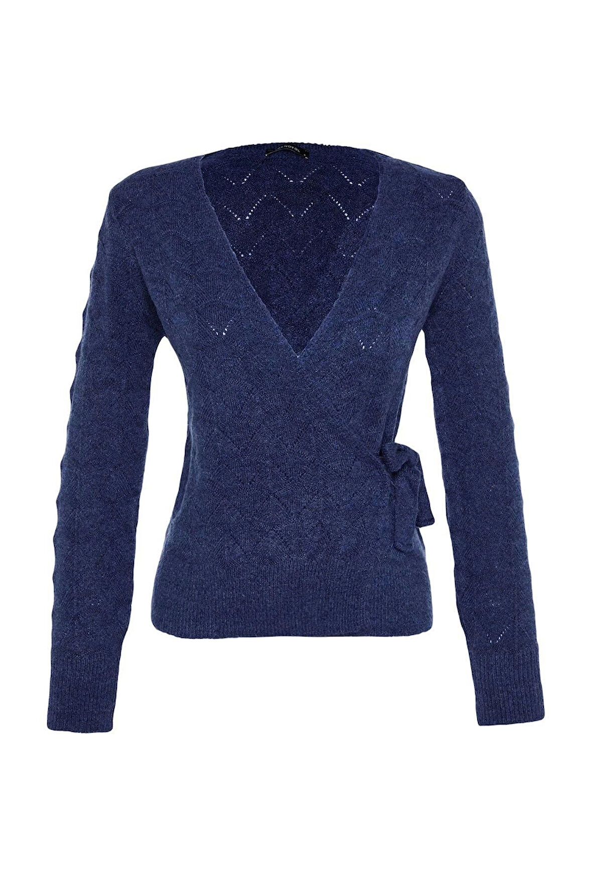 Kadın Moda Şık Kruvaze Standart Kol Regular Yumuşak Dokulu Yaka Triko Kazak