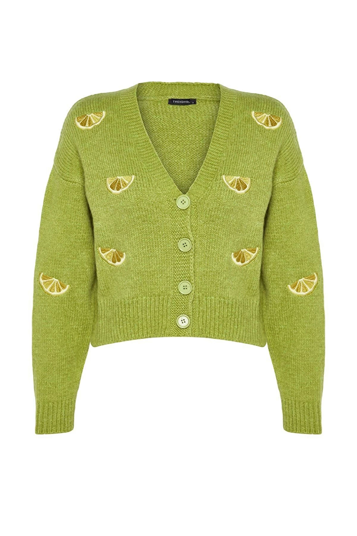 Kadın Moda Şık V Yaka Düşük Kol Regular Yumuşak Dokulu Nakış Detaylı Triko Hırka