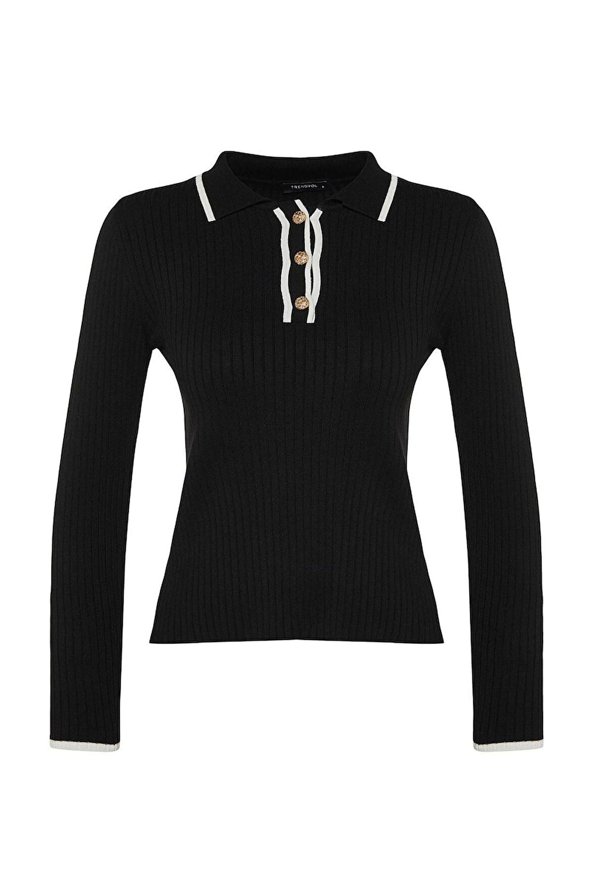 Kadın Moda Şık Polo Yaka Standart Kol Regular Premium Özel İplik Triko Kazak