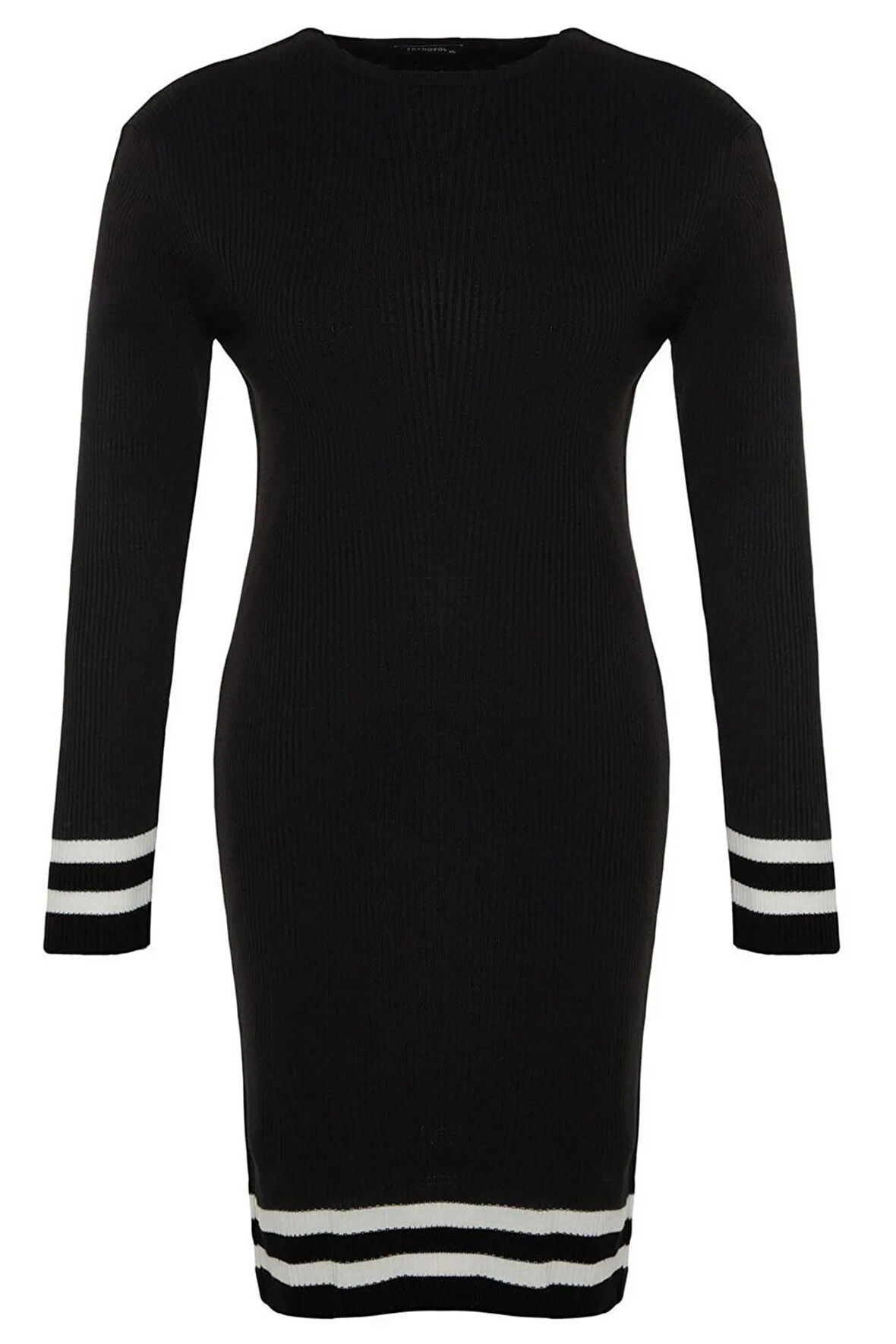 Yeni Fit Casual Günlük Fitilli Triko Bisiklet Yaka Uzun Kol Kazak Elbise Mini Boy Büyük Beden Elbise