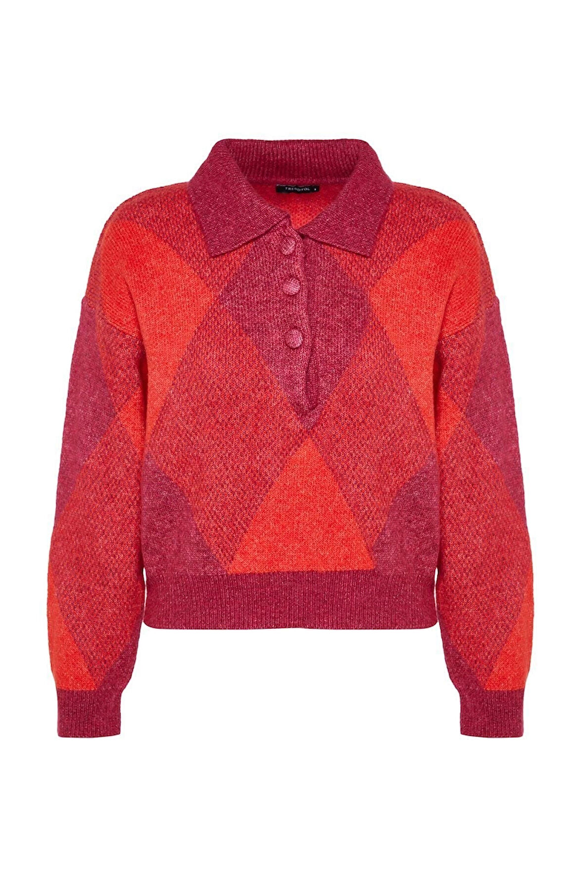 Kadın Moda Şık Polo Yaka Düşük Kol Regular Geniş Kalıp Yumuşak Dokulu Triko Kazak