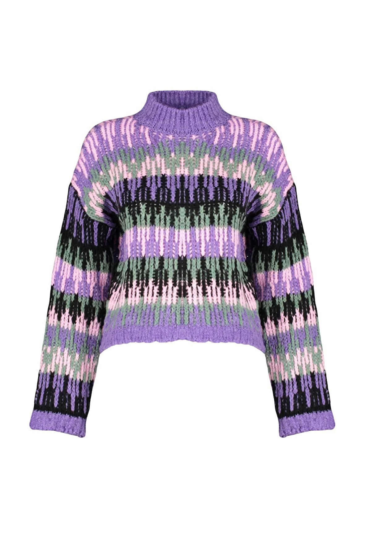 Kadın Moda Şık Dik Yaka Düşük Kol Crop Yumuşak Dokulu Kalın Triko Kazak