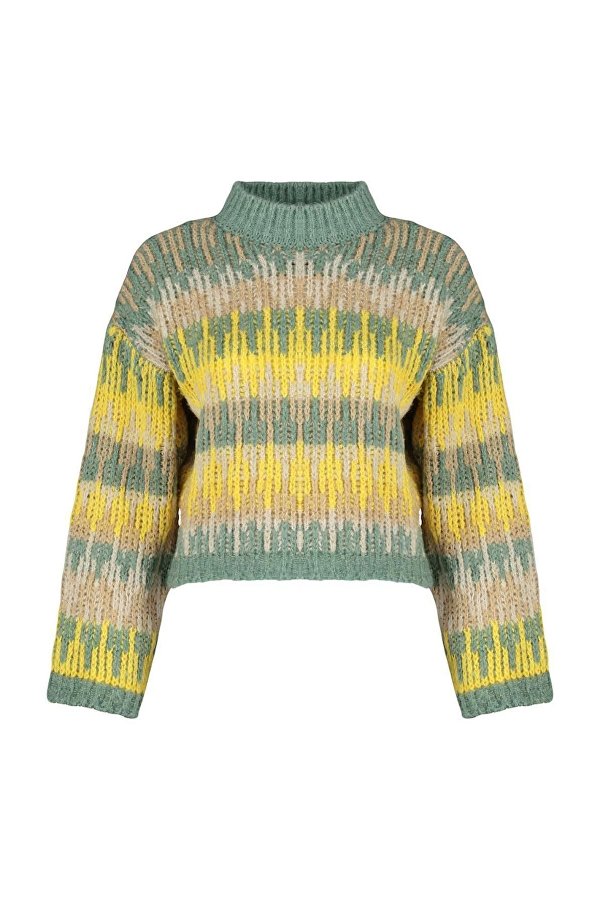 Kadın Moda Şık Dik Yaka Düşük Kol Crop Yumuşak Dokulu Kalın Triko Kazak