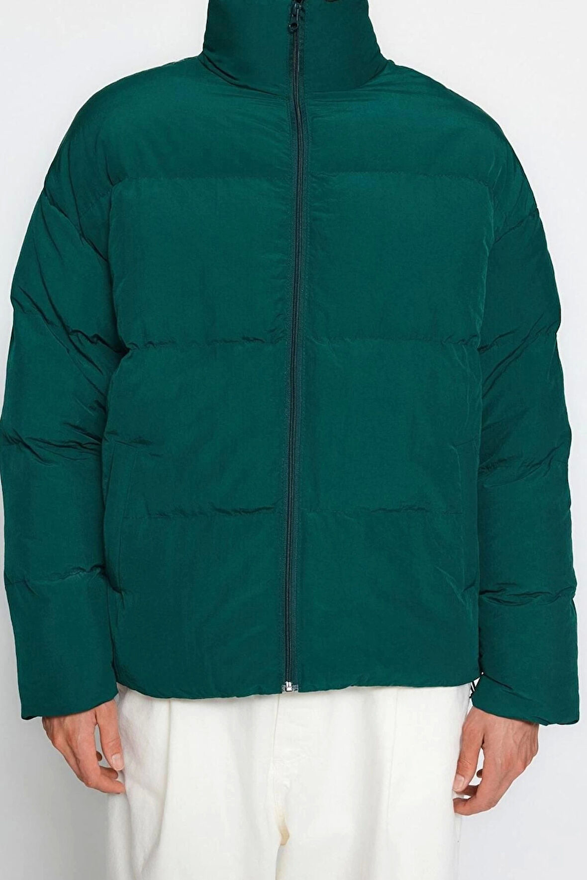 Unisex Moda Şık Bol Dik Yaka Standart Düz Astarlı Oversize Fit Dik Yaka Şişme Kışlık Mont
