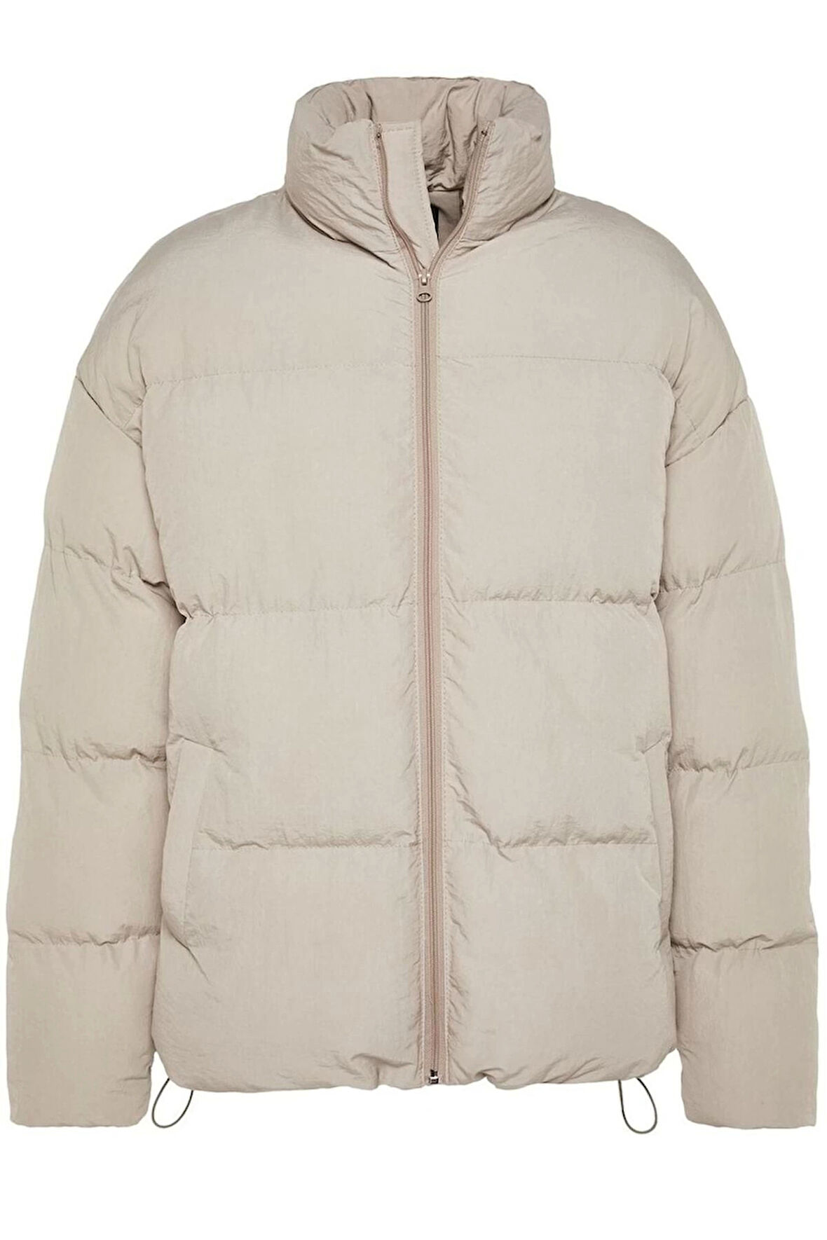 Unisex Moda Şık Bol Dik Yaka Standart Düz Astarlı Oversize Fit Dik Yaka Şişme Kışlık Mont