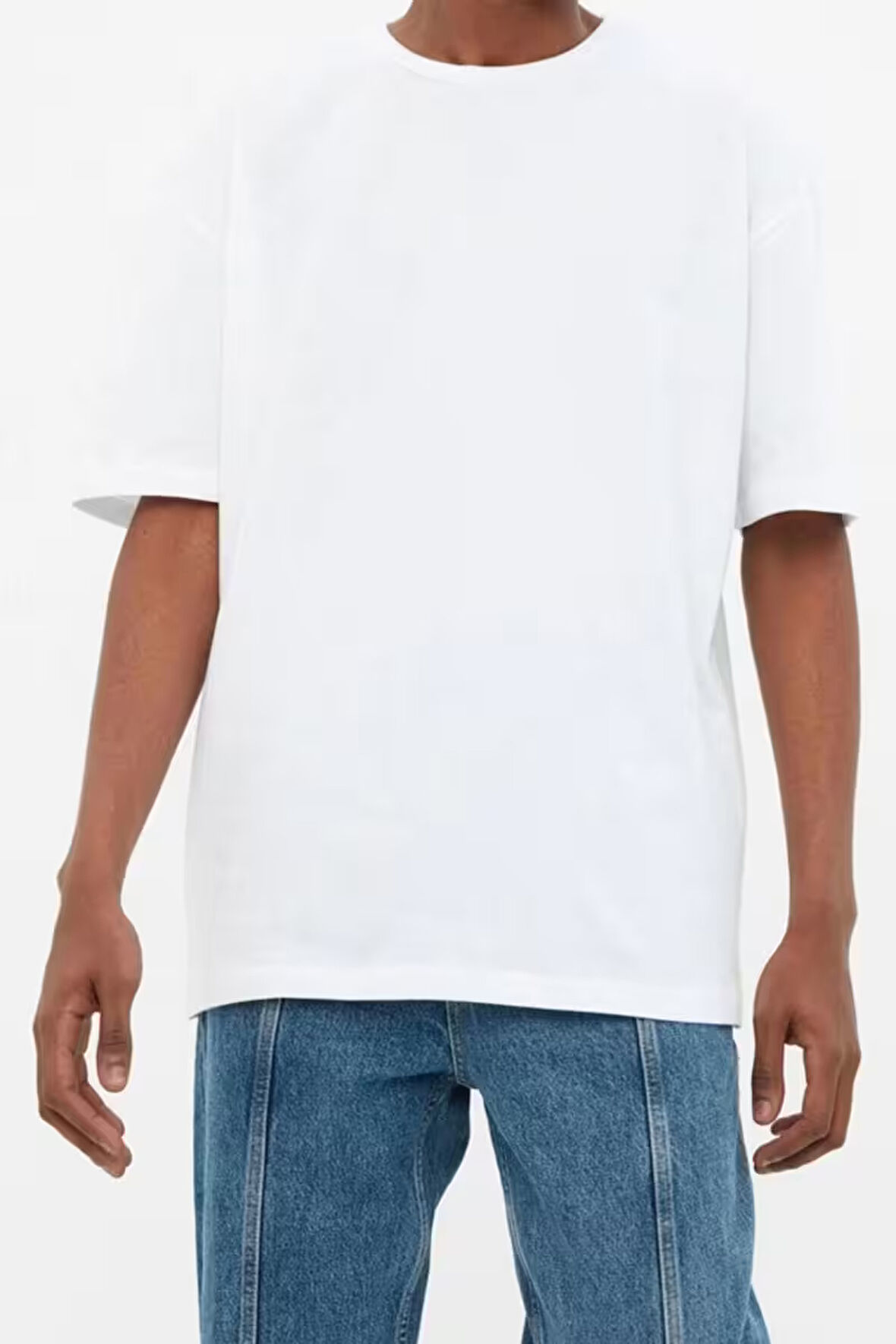 Yeni Sezon Rahat %100 Pamuk Bisiklet Yaka Kısa Kol Düz Desenli Günlük T-Shirt