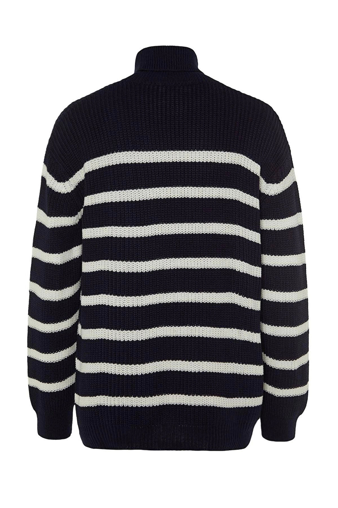 Erkek Moda Şık Balıkçı Yaka Düşük Kol Regular Casual Çizgili Triko Kazak