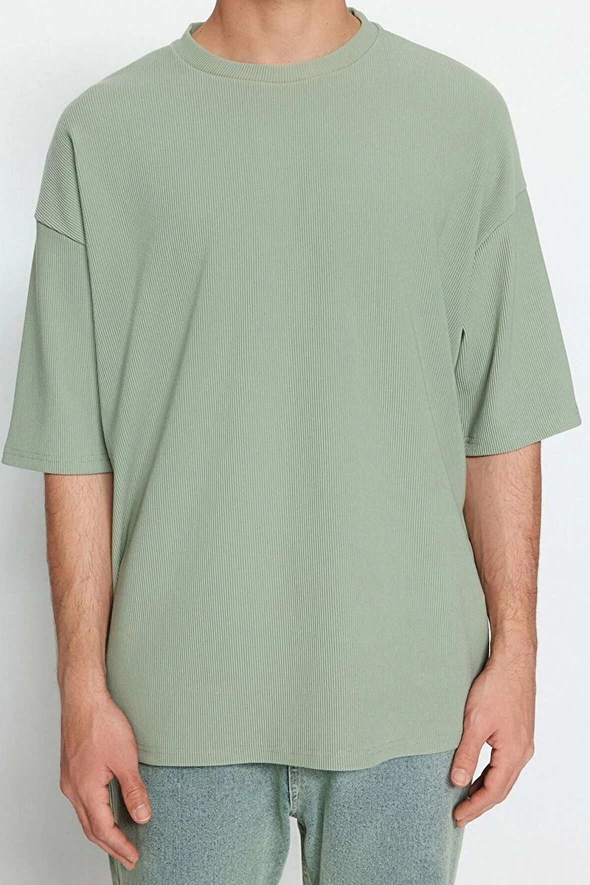 Yeni Sezon Oversize Polyester Bisiklet Yaka Kısa Kol Dokulu Desenli Günlük T-Shirt