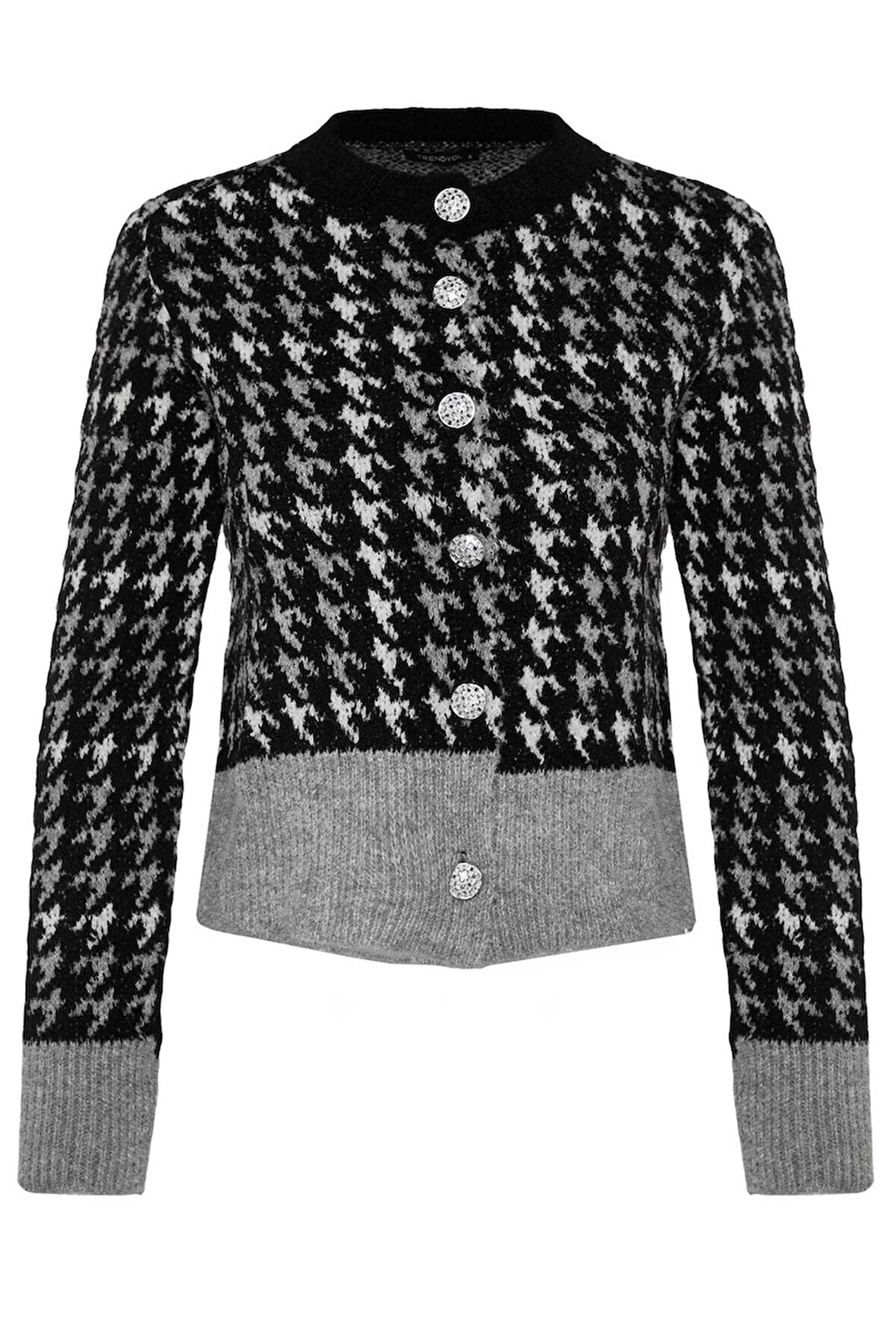 Kadın Moda Şık Regular Bisiklet Yaka Regular Buklet İplikli Desenli Ceket Görünümlü Triko Hırka