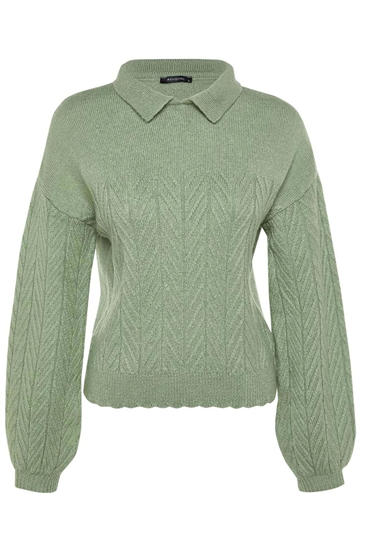 Kadın Moda Şık Regular Polo Yaka Uzun Kol Saç Örgü Geniş Kalıp Yumuşak Dokulu lü Triko Kazak