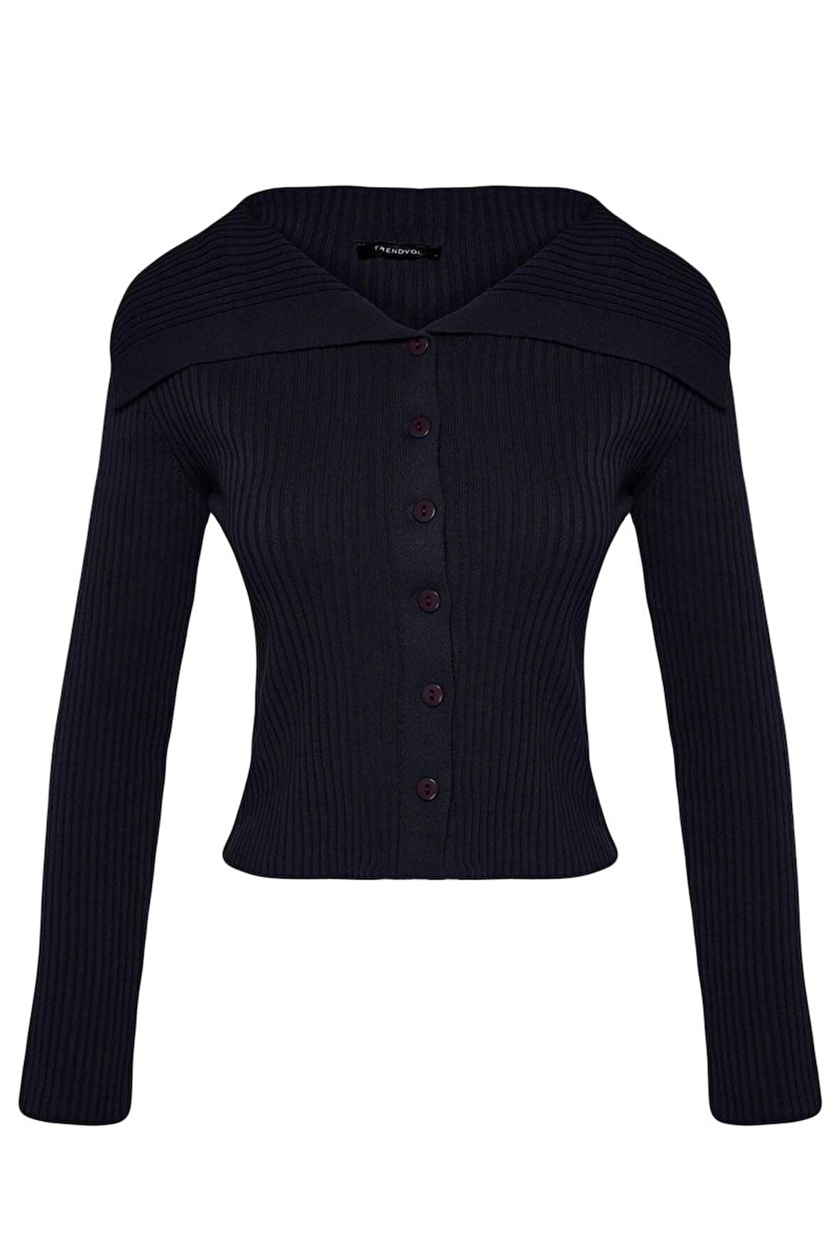 Kadın Moda Şık Regular Devrik Yaka Slim Devrik Yaka Triko Hırka