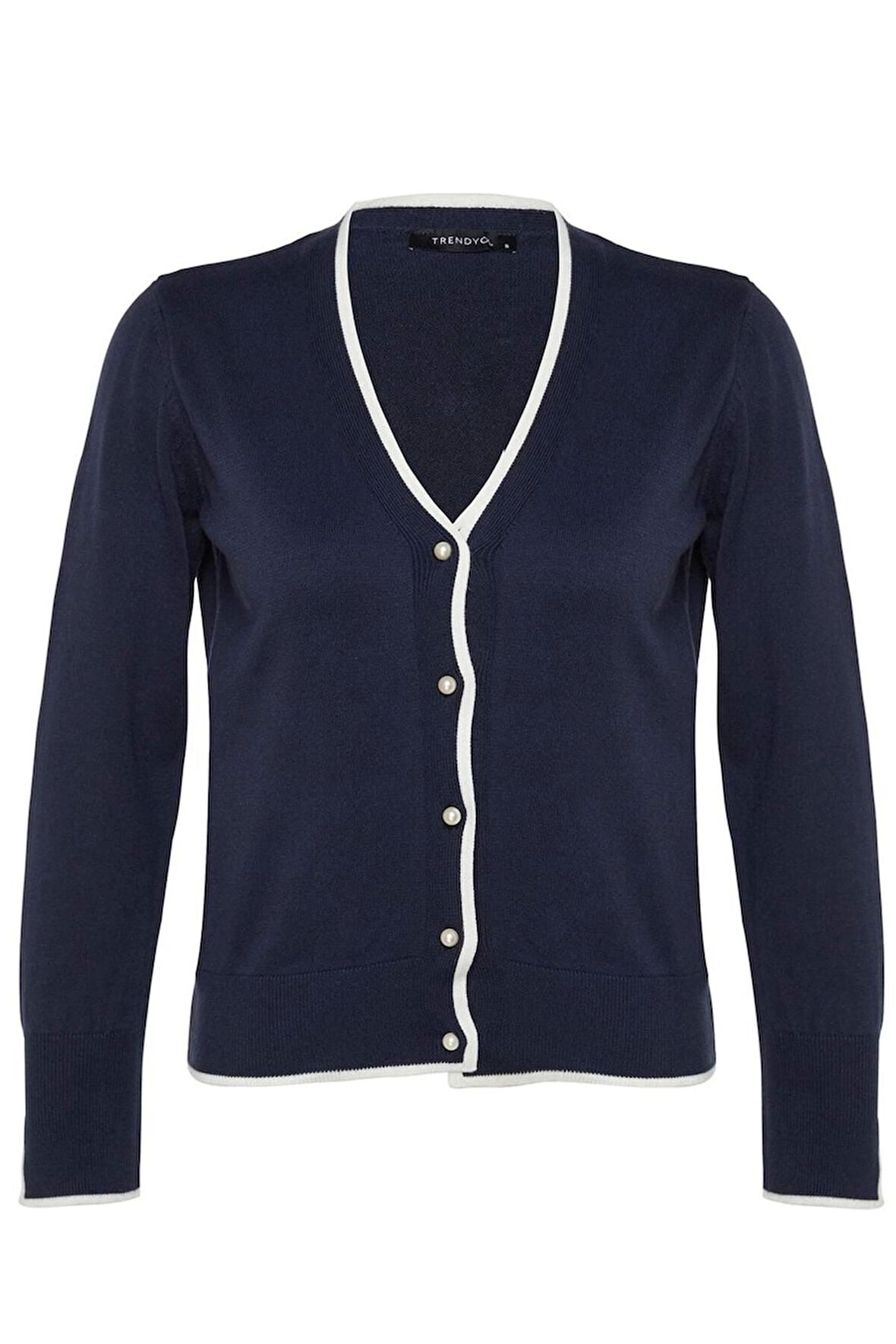 Kadın Moda Şık Regular V Yaka Slim Premium İplik Kontrast Renkli Triko Hırka