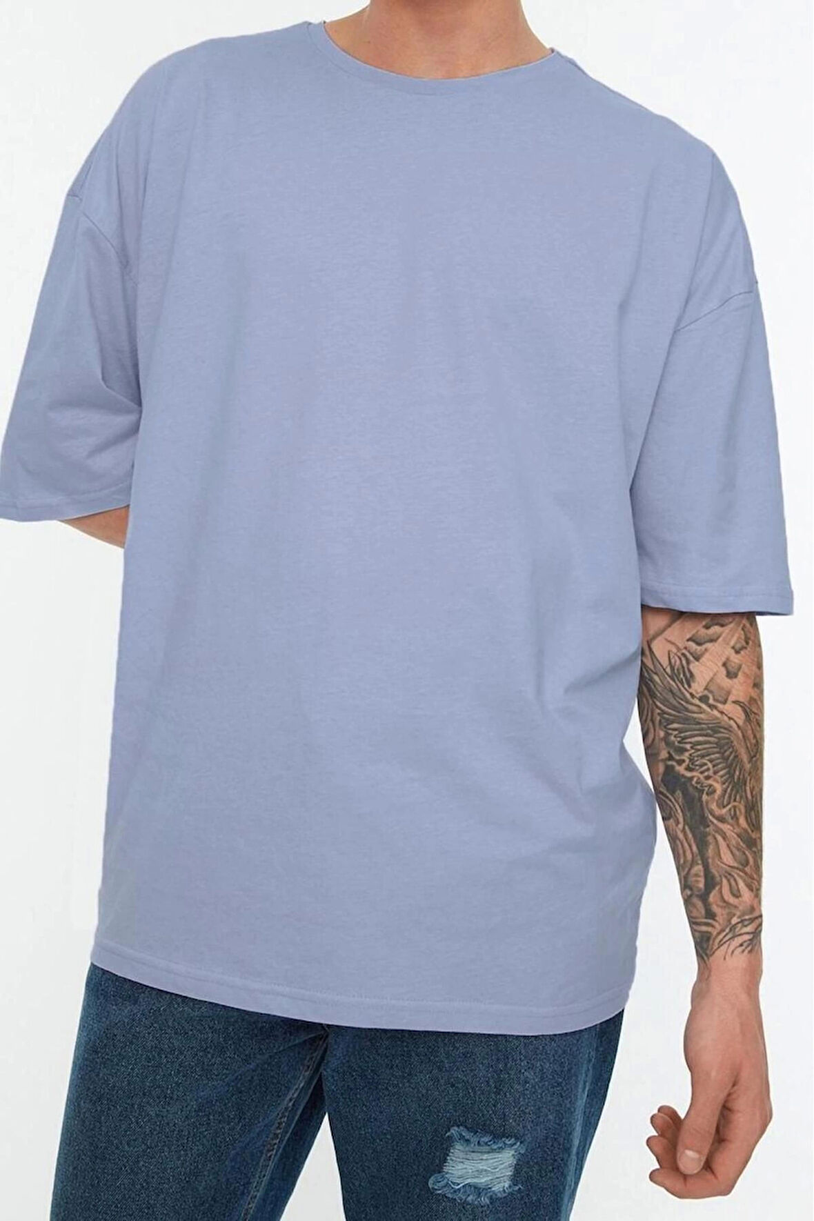 Yeni Sezon Oversize %100 Pamuk Bisiklet Yaka Kısa Kol Düz Desenli Günlük T-Shirt
