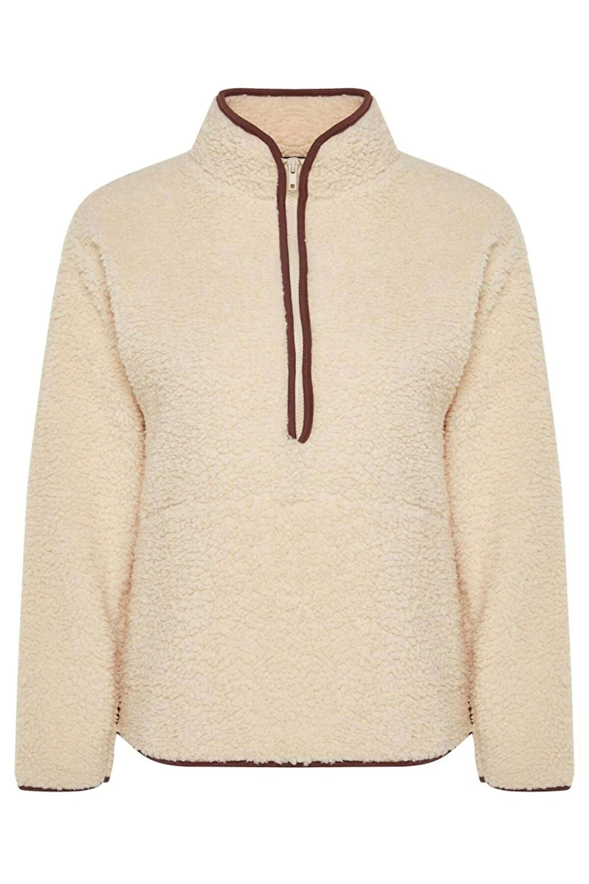 Kadın Moda Şık Regular Dik Yaka Düşük Kol Regular Peluş Örme Spor Sweatshirt