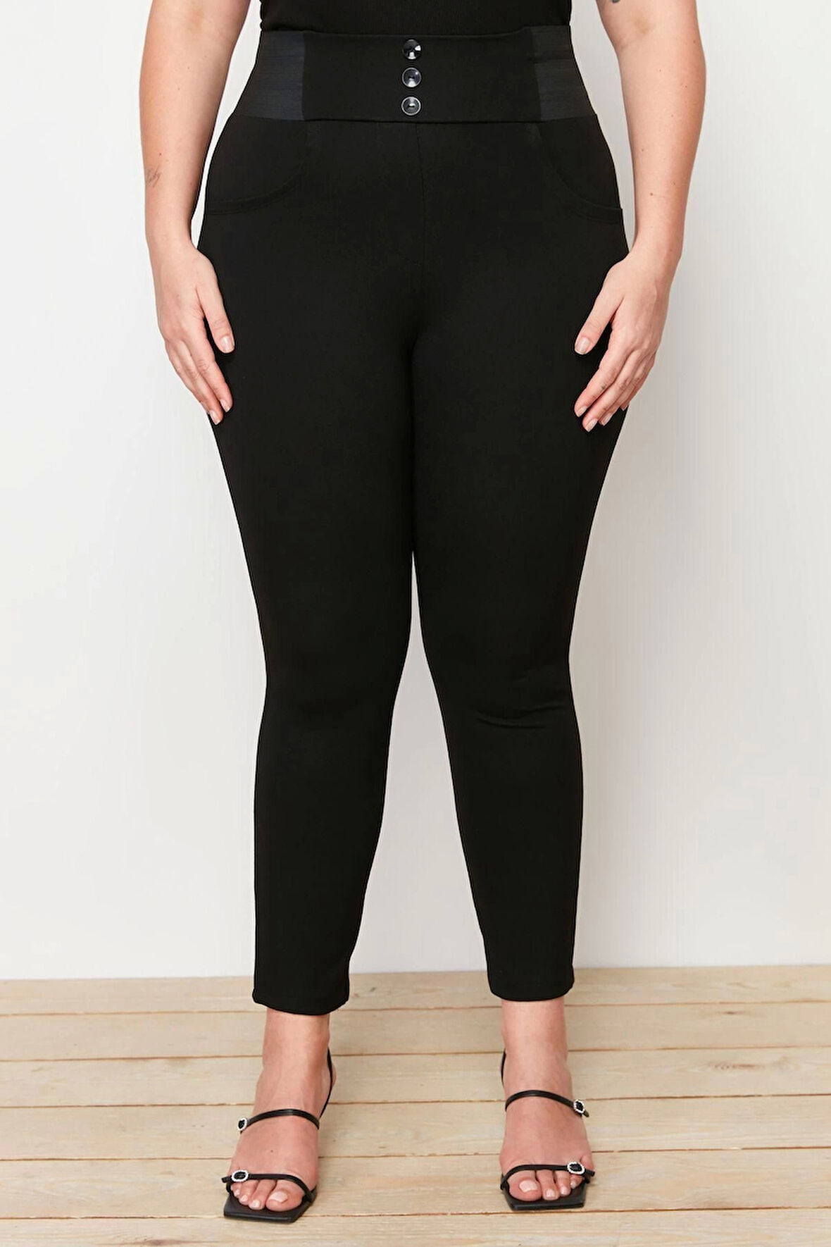 Kadın Yeni Moda Büyük Beden Dar Paça Uzun Boy Örme Beli Lastikli Skinny Örme Pantolon