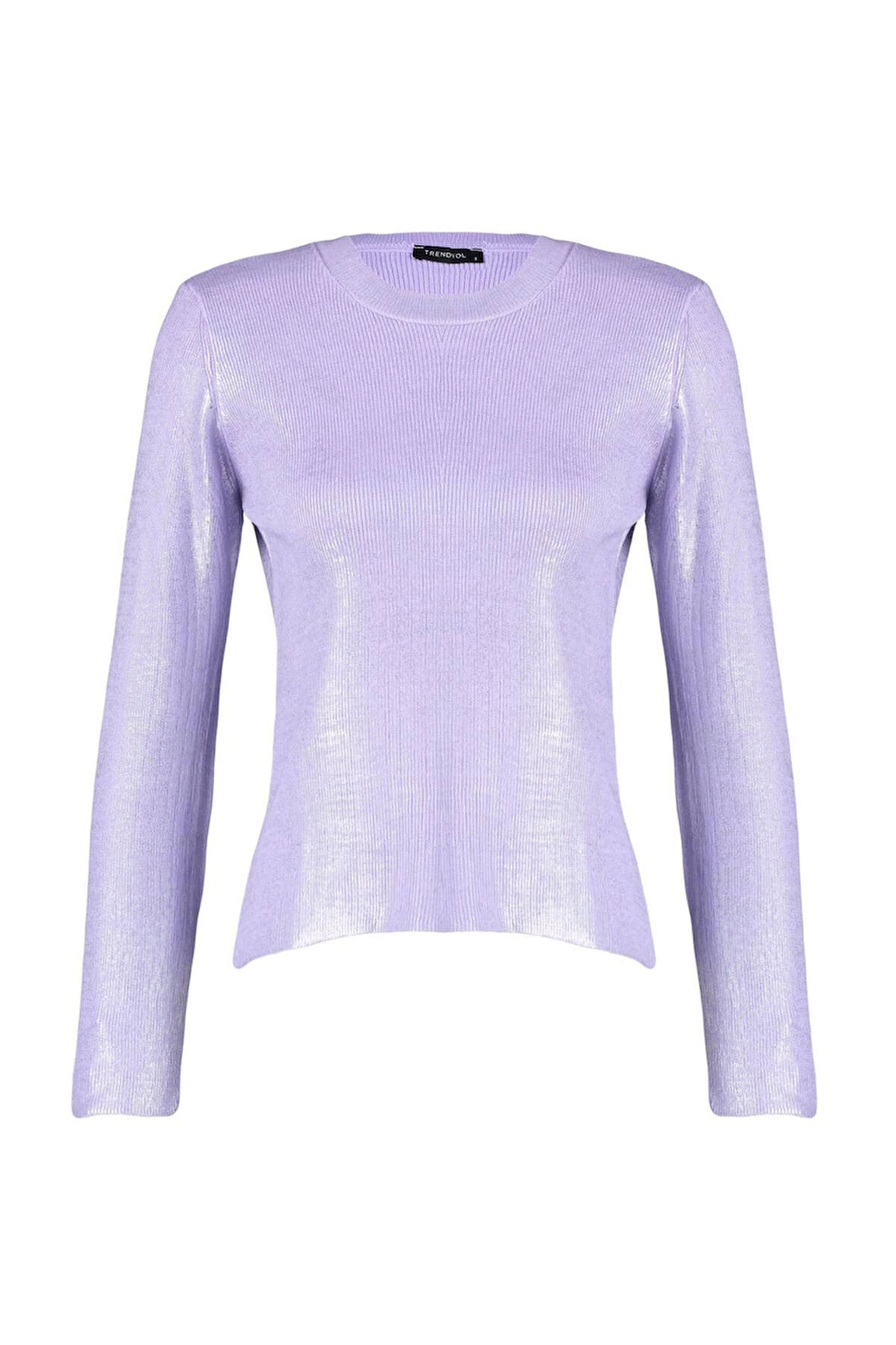 Kadın Moda Şık Bisiklet Yaka Standart Kol Regular Basic Varak Baskılı Triko Kazak