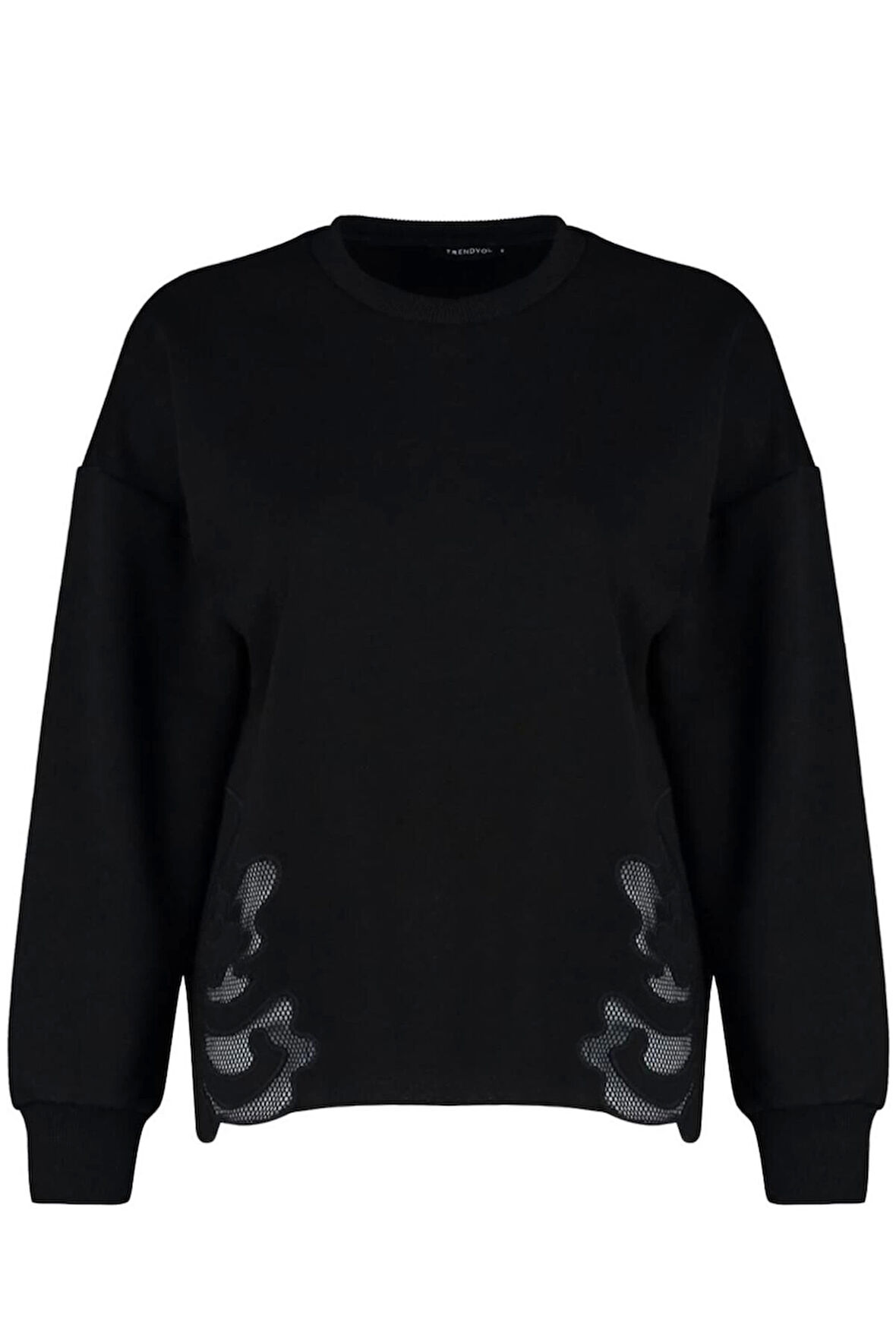 Kadın Moda Şık Relaxed Bisiklet Yaka Standart Kol Regular Basic İnce Aplike Detaylı Örme Sweatshirt