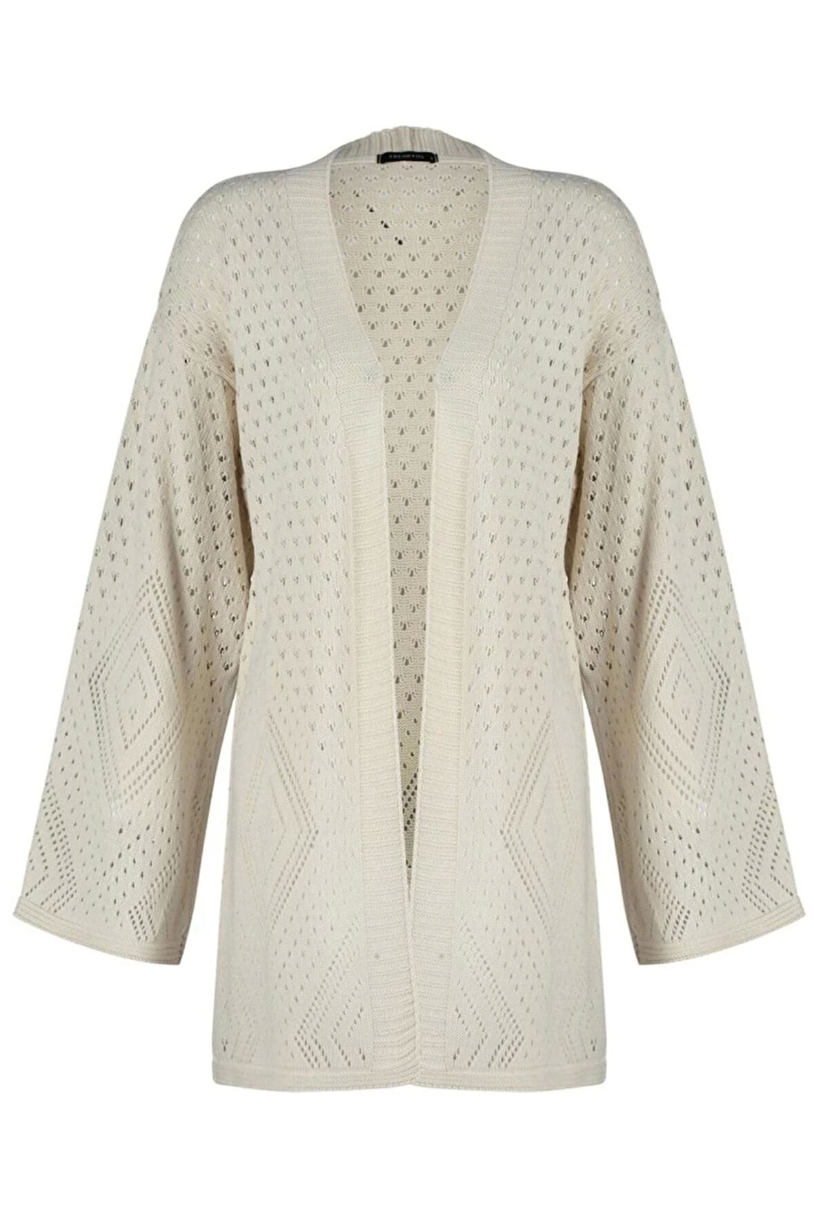 Kadın Moda Şık Midi V Yaka Uzun Kol Ajurlu Geniş Kalıp Midi Delikli Triko Hırka