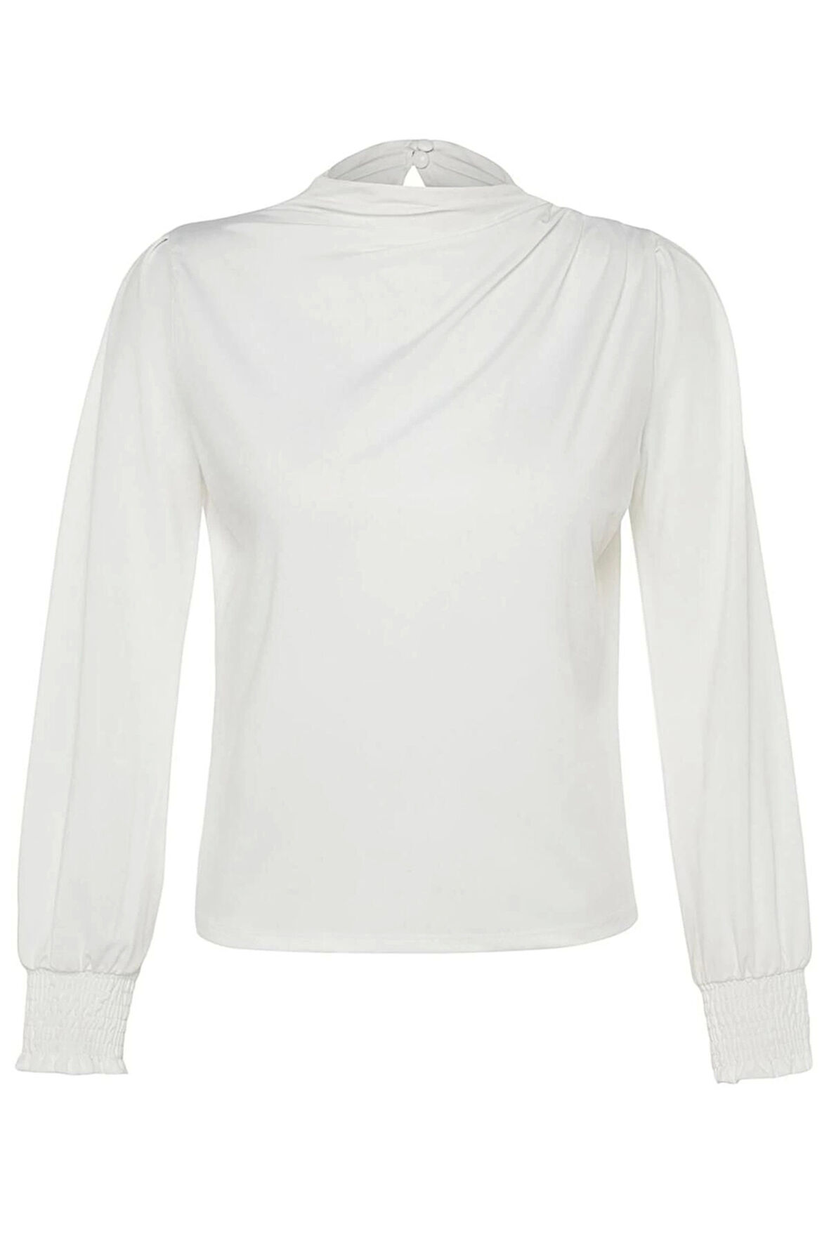 Kadın Moda Şık Üst Giyim Regular Dik Yaka Regular Kalıp Örme Fit Gipe Detaylı Esnek Bluz