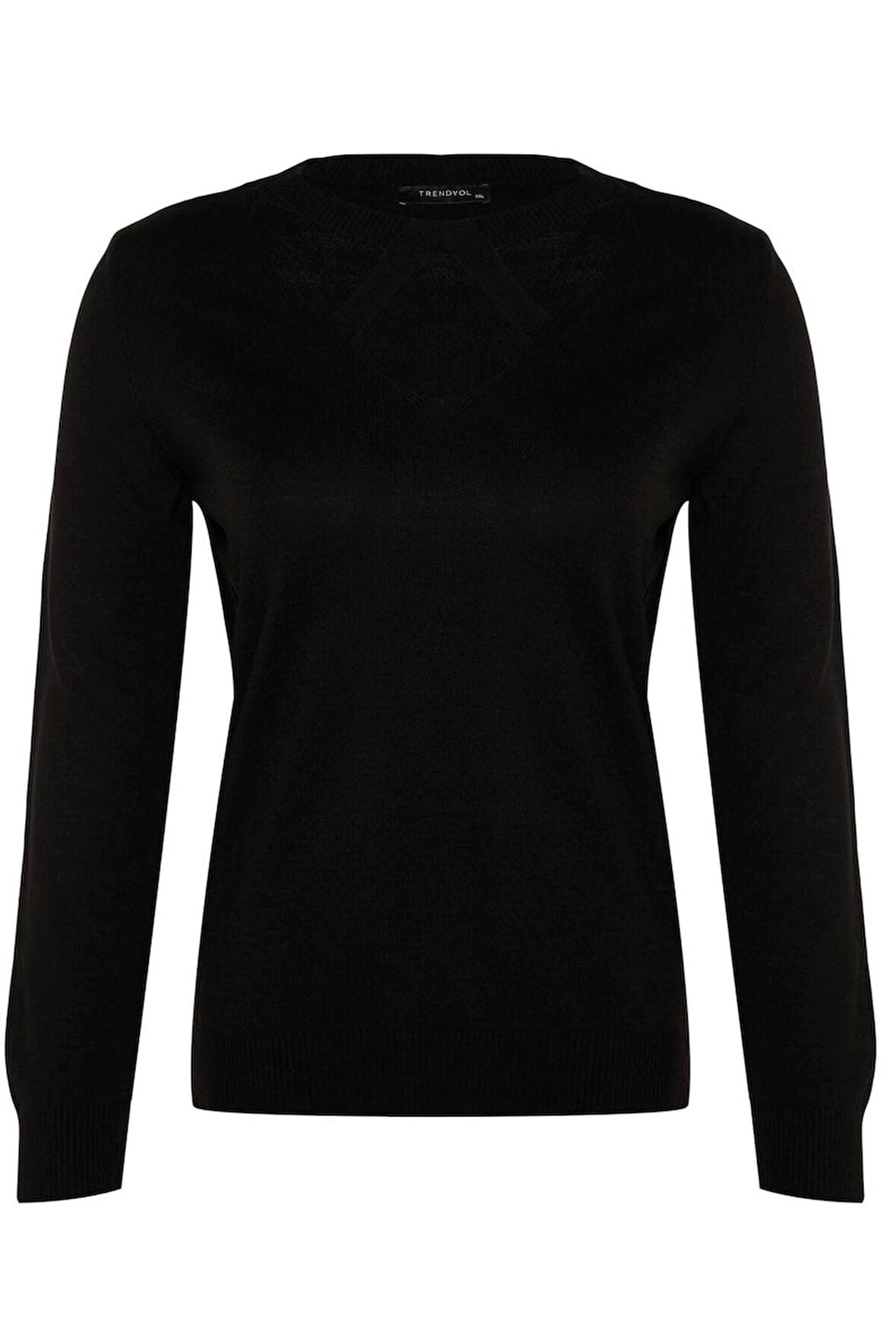 Kadın Büyük Beden Moda Şık Regular V Yaka Uzun Kol Düz Pencere Cut Out Detaylı Triko Kazak