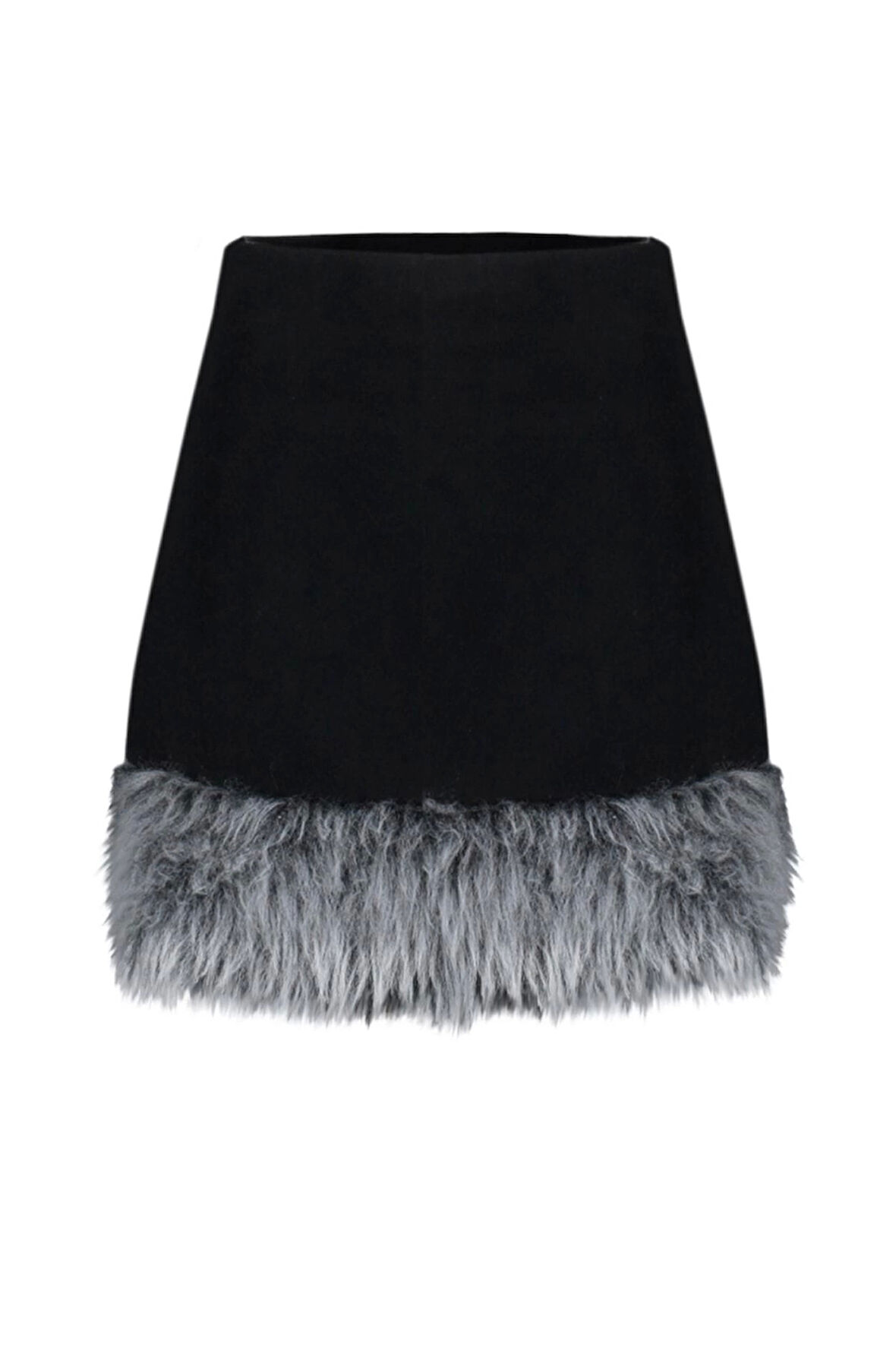 Kadın Moda Stil Mini Astarsız Dokuma Limited Edition Etek Ucu Peluş Detaylı Süper Mini Dokuma Etek
