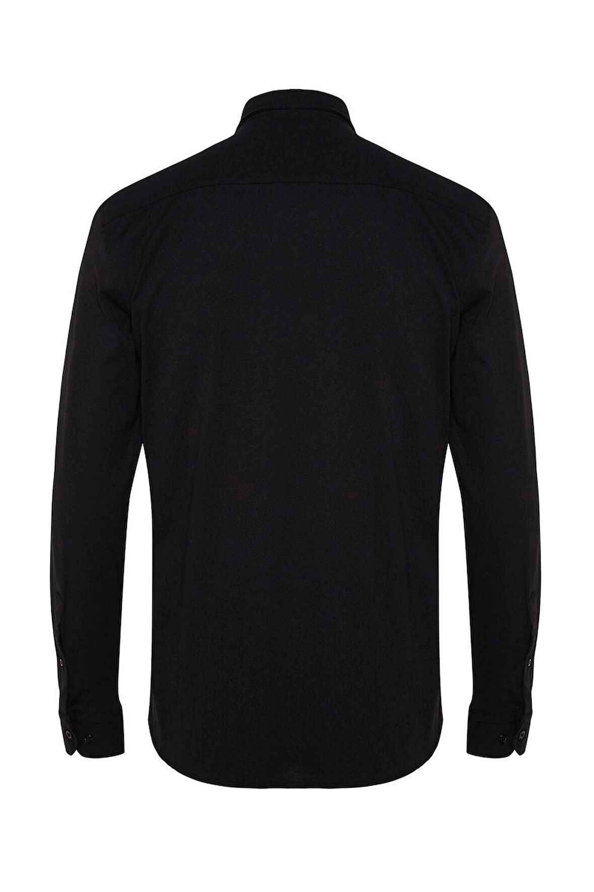 Erkek Moda Uzun Kol Örme Siyah Slim Fit Rahat Konforlu Esnek Düğmeli Yaka Basic Gömlek