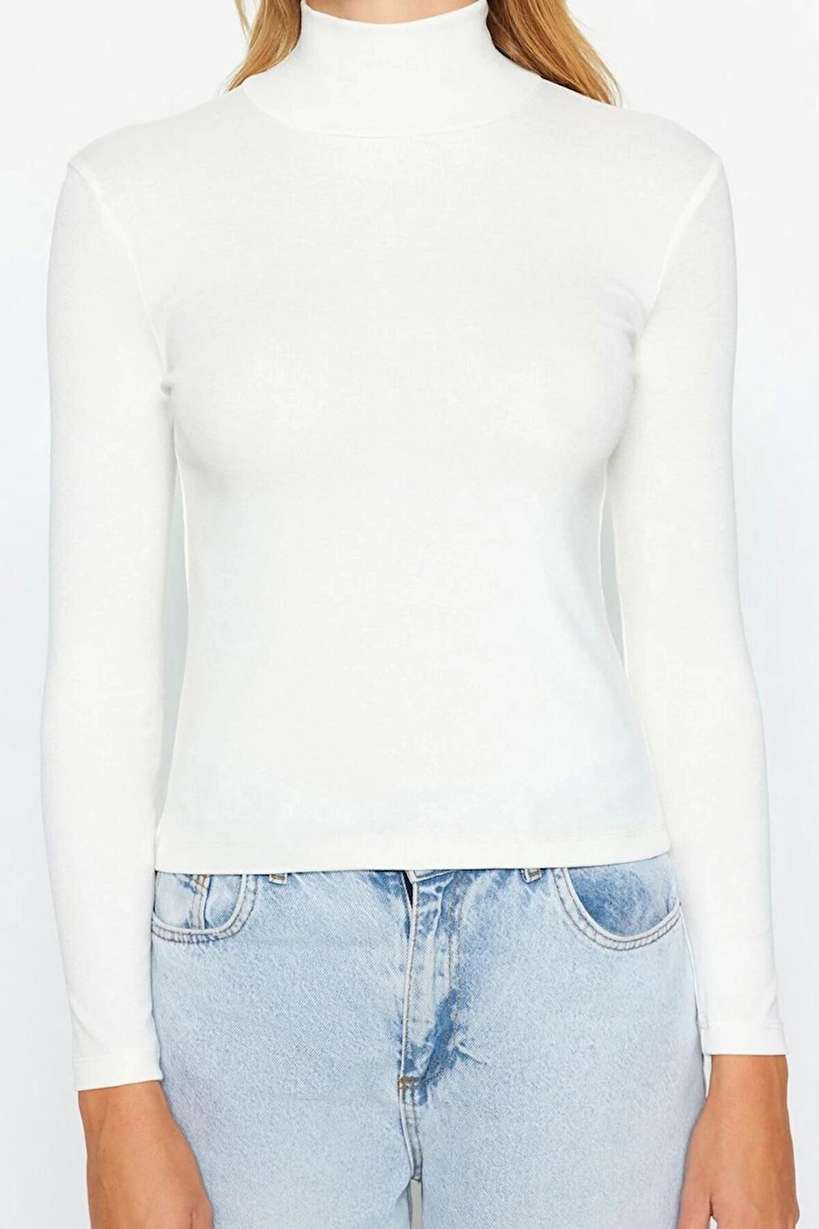 Kadın Moda Şık Regular Balıkçı Yaka Slim Kalıp Örme Yumuşak Kumaşlı Fitted Vücuda Oturan Esnek Bluz