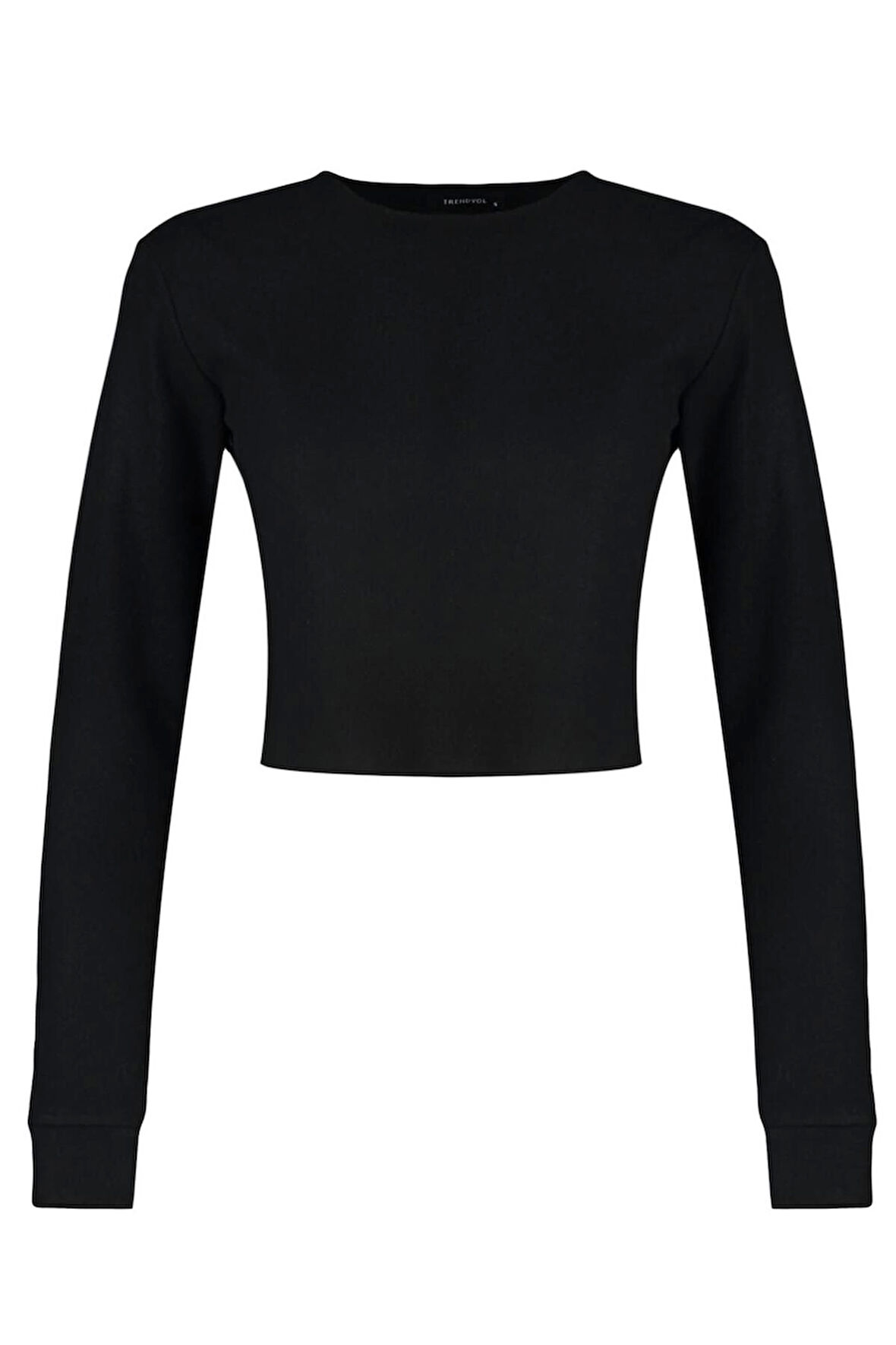 Kadın Moda Şık Crop Bisiklet Yaka Regular Kalıp Örme Düşük Omuzlu Selanik Triko Görünümlü Bluz