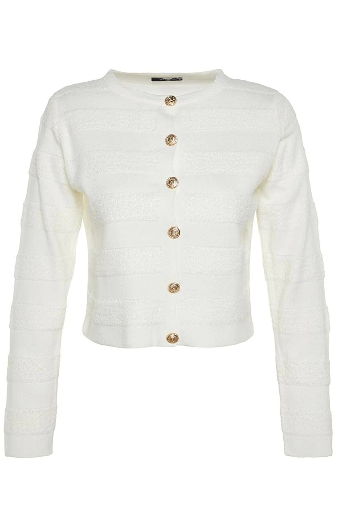 Kadın Moda Şık Regular Bisiklet Yaka Regular Ceket Görünümlü Triko Hırka