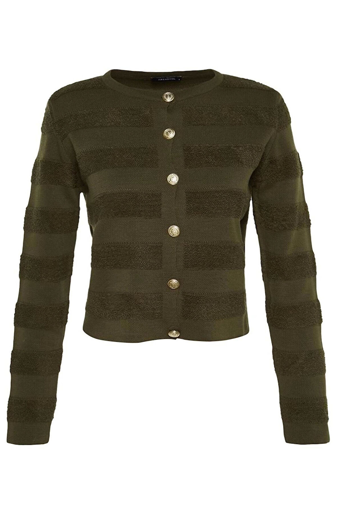 Kadın Moda Şık Regular Bisiklet Yaka Uzun Kol Düz Ceket Görünümlü Triko Hırka