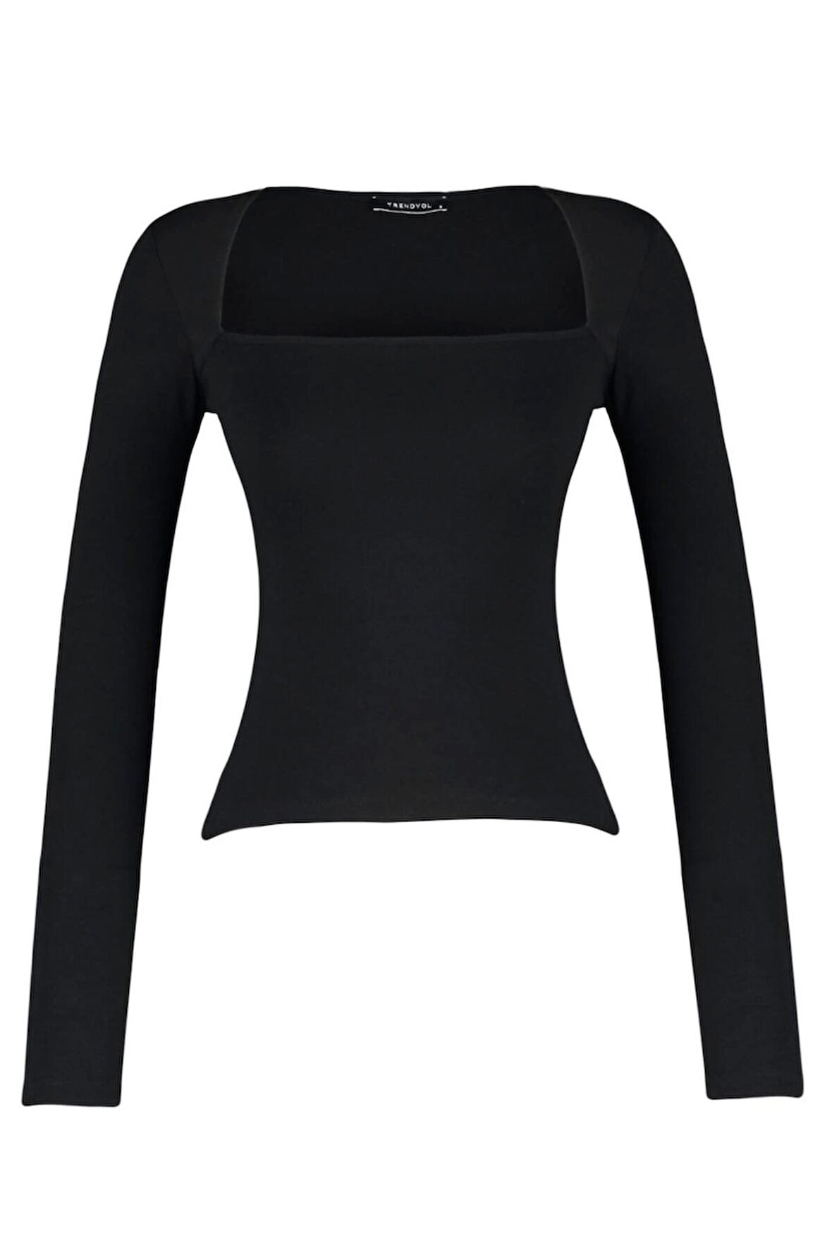 Kadın Moda Şık Crop Kare Yaka Slim Kalıp Örme Pamuklu Esnek Fitted Vücuda Oturan Esnek Bluz